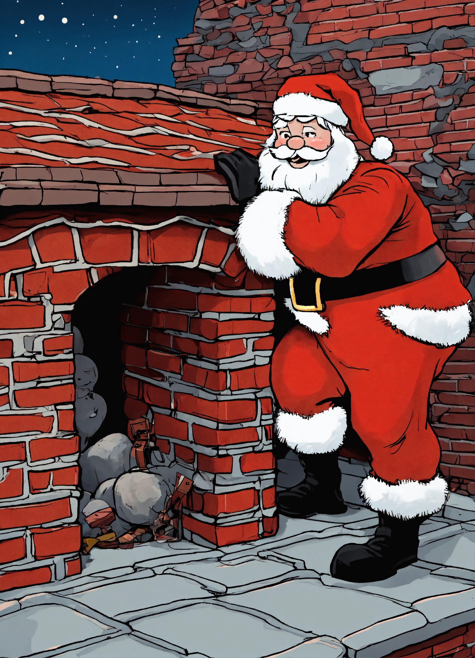 Lexica - A cartoon of Santa Claus stuck in a chimney, with a humorous ...