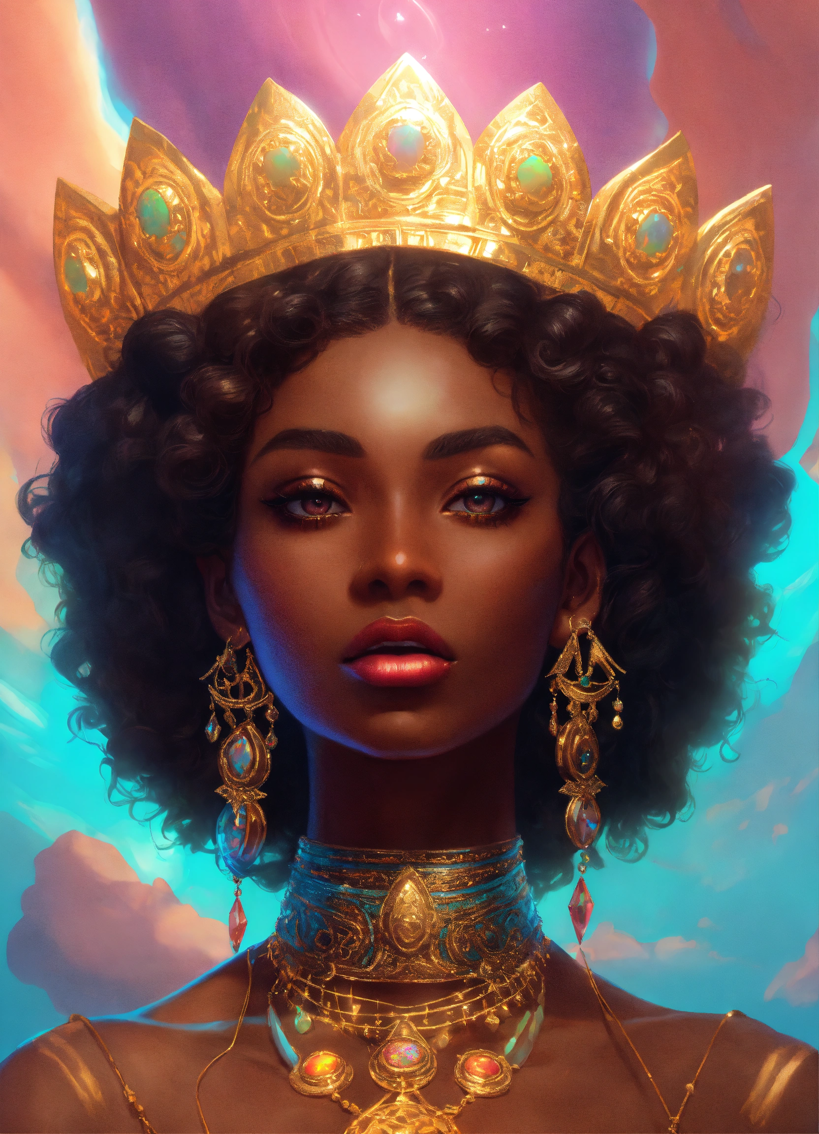 Lexica - Melanated princess, dark skin, gemstone earrings, pretty ...