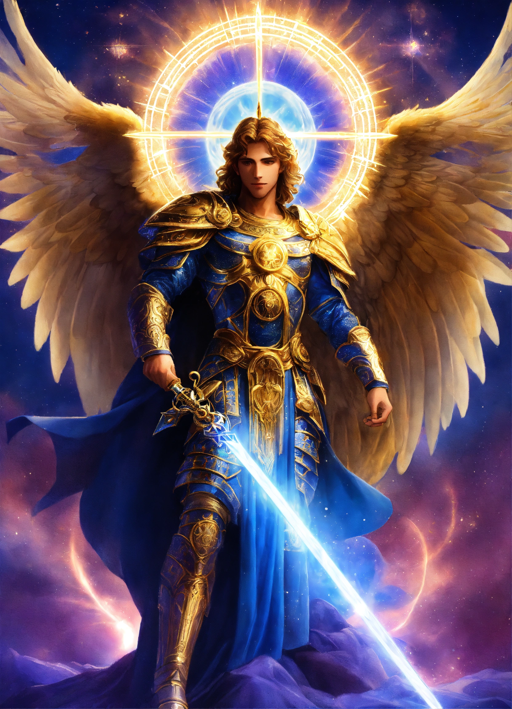 Lexica - Archangel Michael with male charisma, blue bumps of light ...