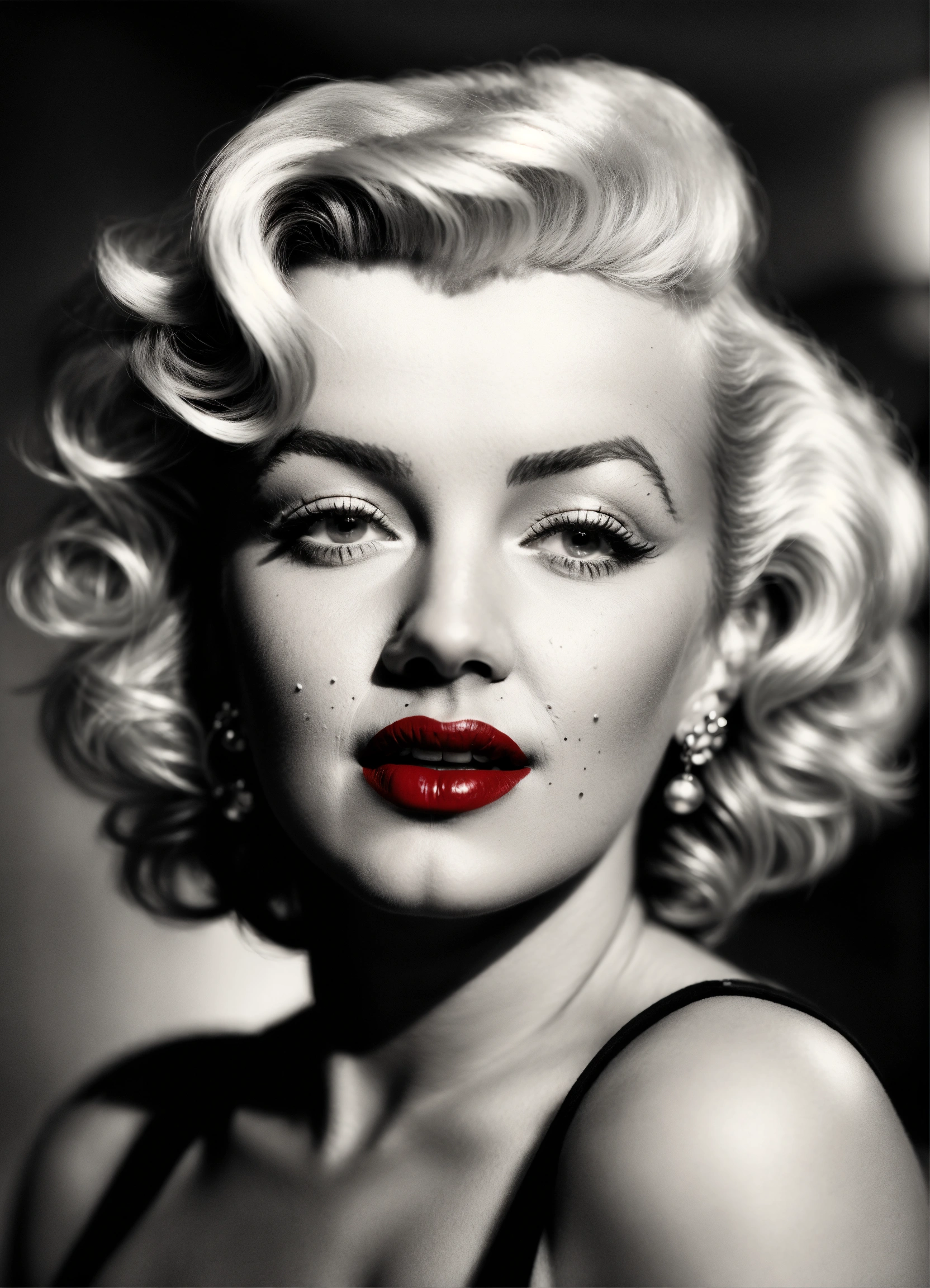 Lexica - Photorealistic, blackandwhite, marilyn monroe, red lips, 40s ...