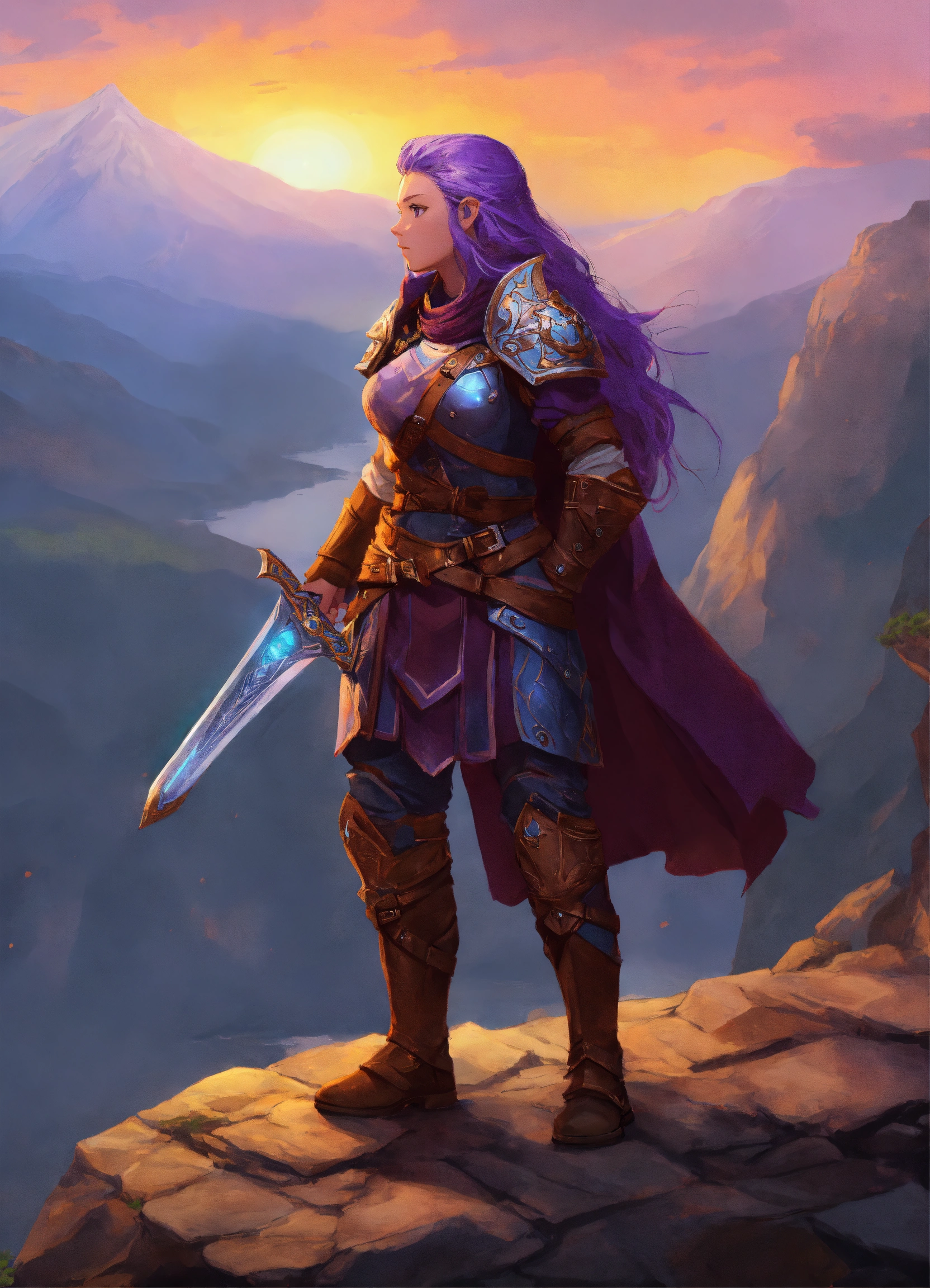 Lexica Female Sturdy Dwarf Cleric With Purple Hair Wearing Armor