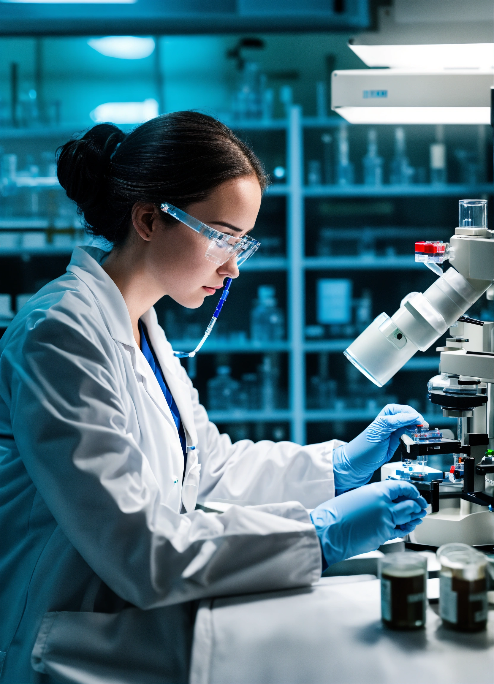 Lexica - Female scientist in a white labcoat performing molecular ...