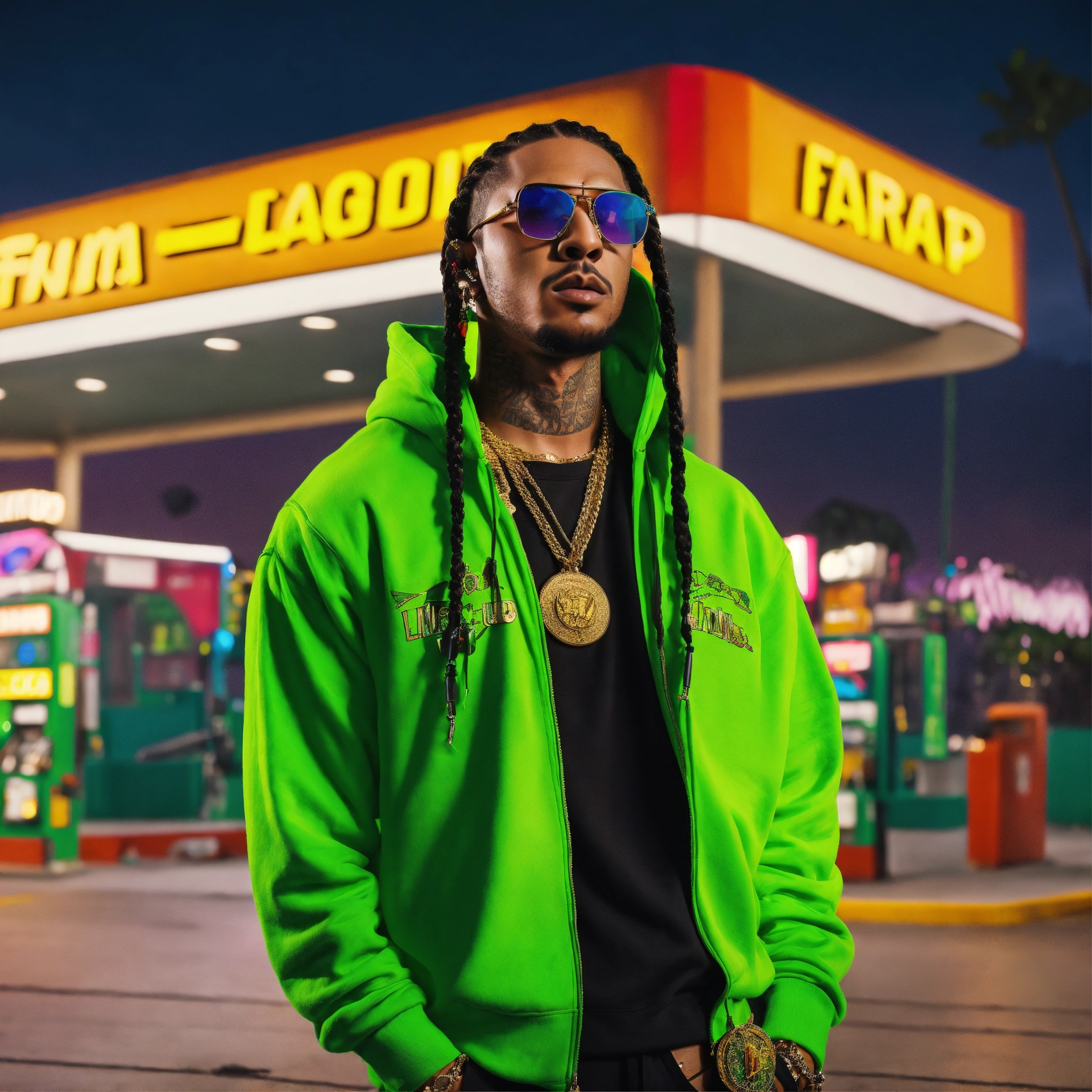 Lexica - HD, 4K, Background is a gas station with luxury trap scene ...
