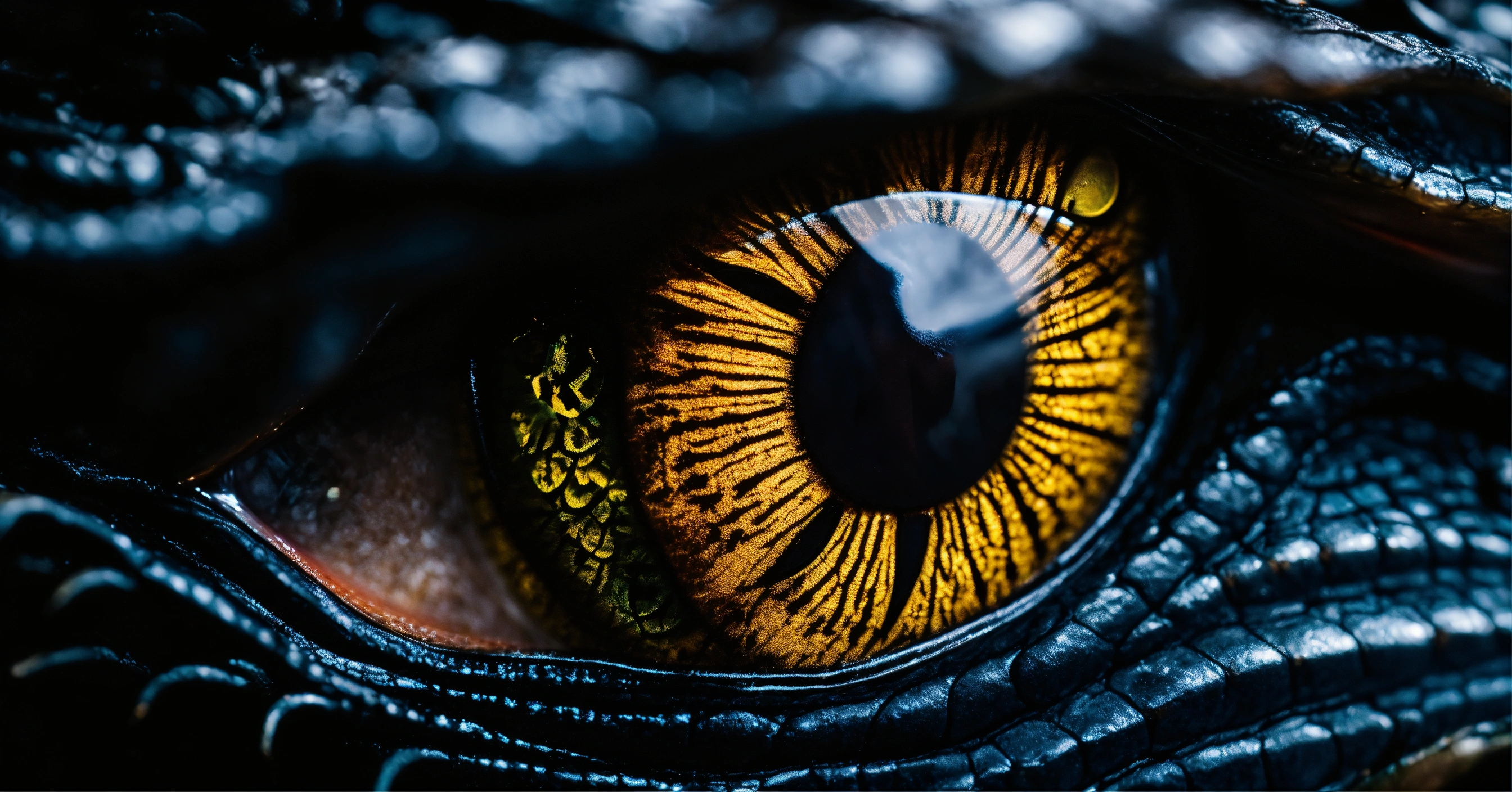 Lexica - Living dragon eyes close up on a black dark background