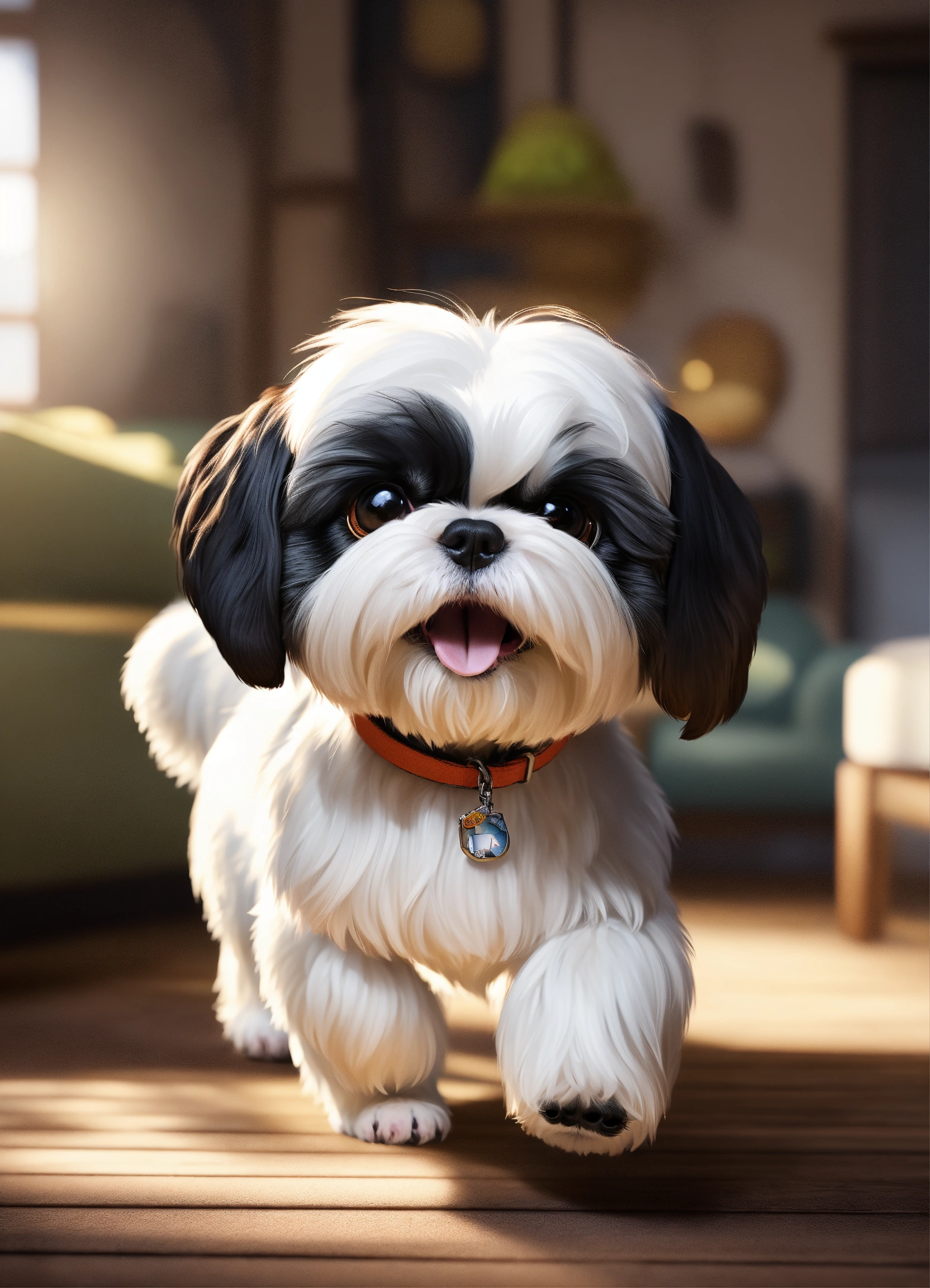 Lexica - Toy art cute black white shih tzu dog running barking , Pixar ...