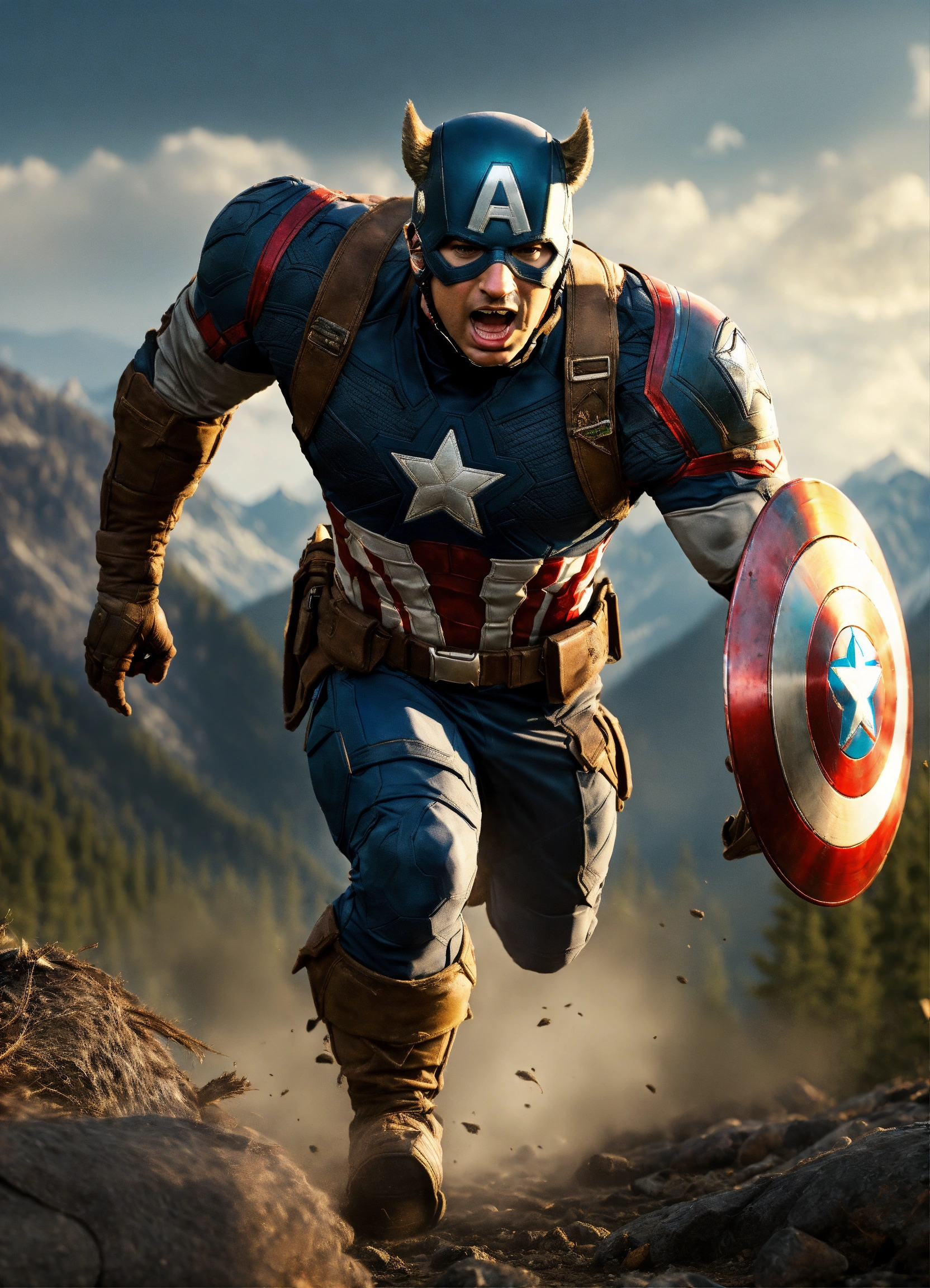 Lexica - Humoristic Captain America body mixed with wild boar head ...