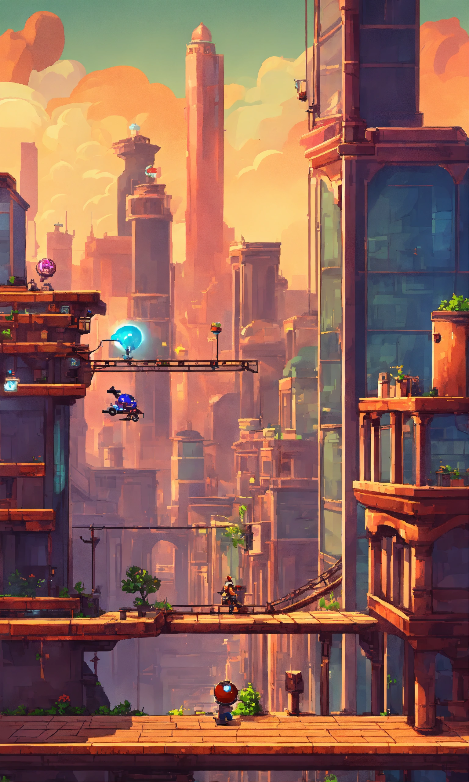 Lexica - Side-scrolling mobile platform game in a cityscape with main ...