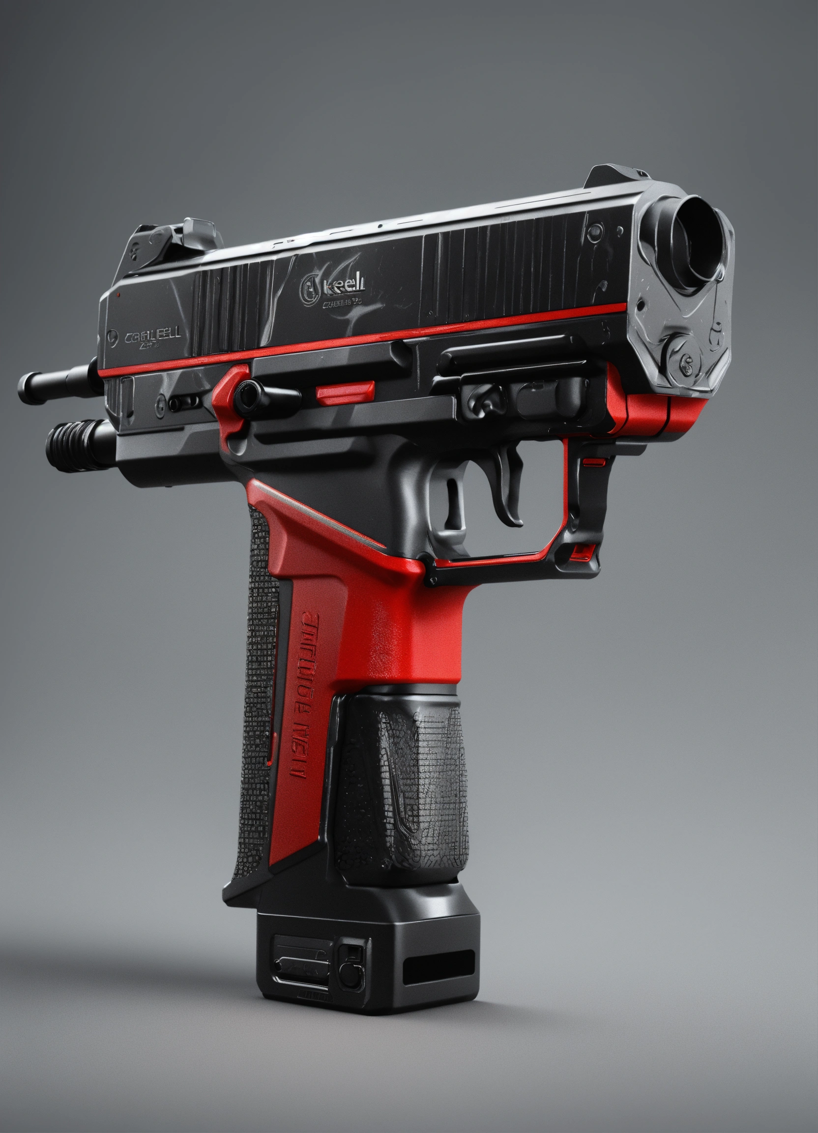 Lexica - A profile view of a black and red gun on a gray background, a ...