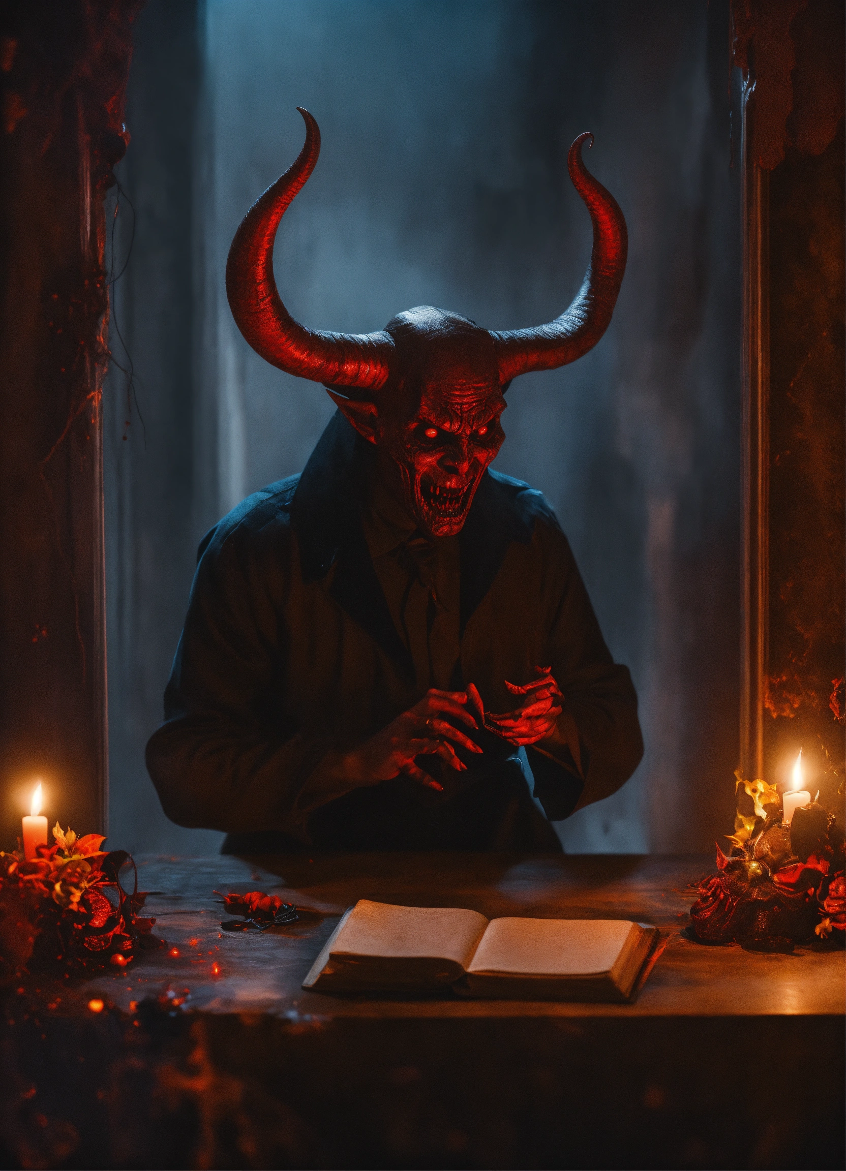Lexica - A person making a deal with the devil, scary vibes, terrified