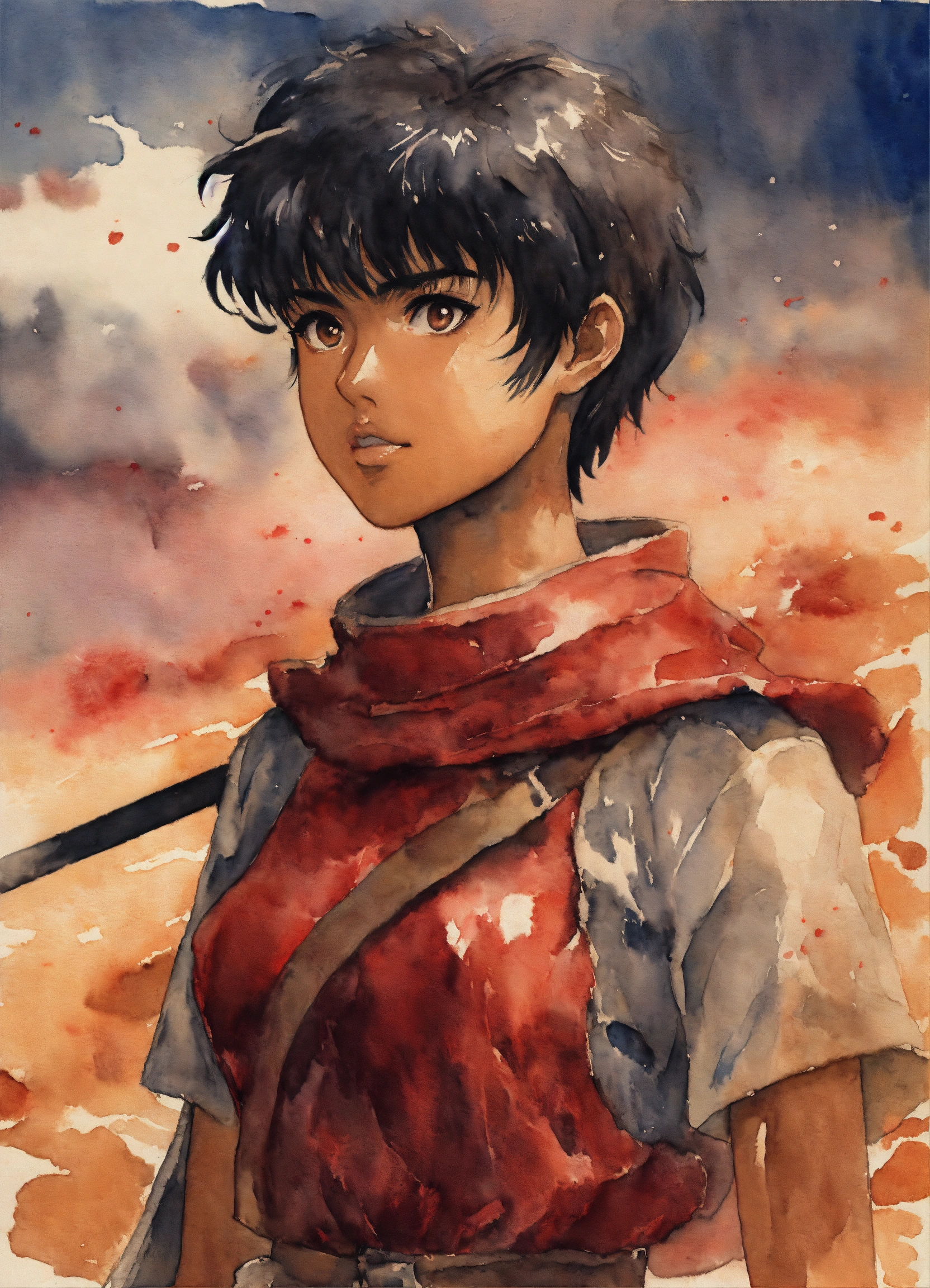 Lexica - Full body Watercolor art of Casca from Berserk, brown skin ...