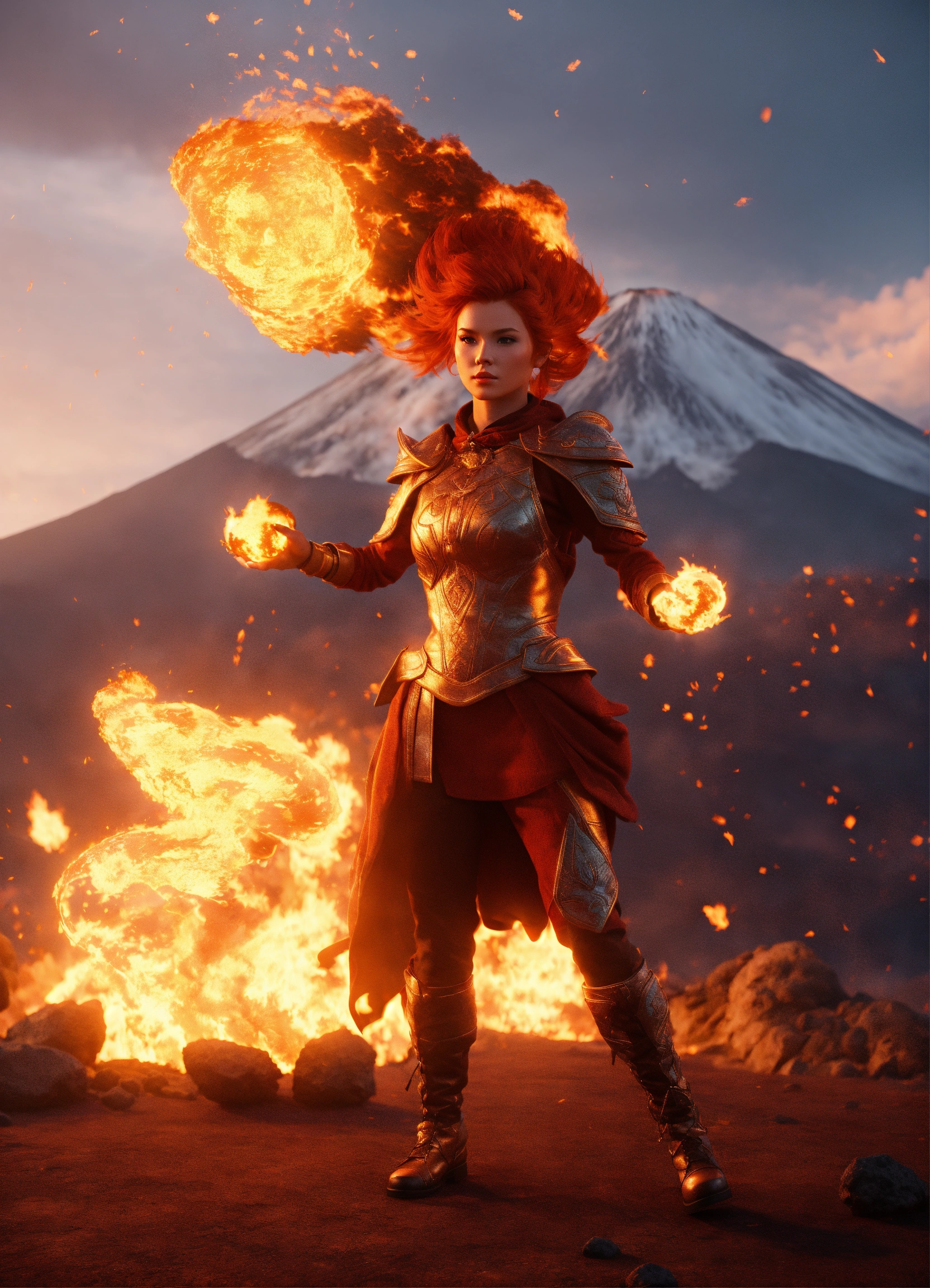 Lexica - Small female pale skinned redhead fire elemental mage wearing ...