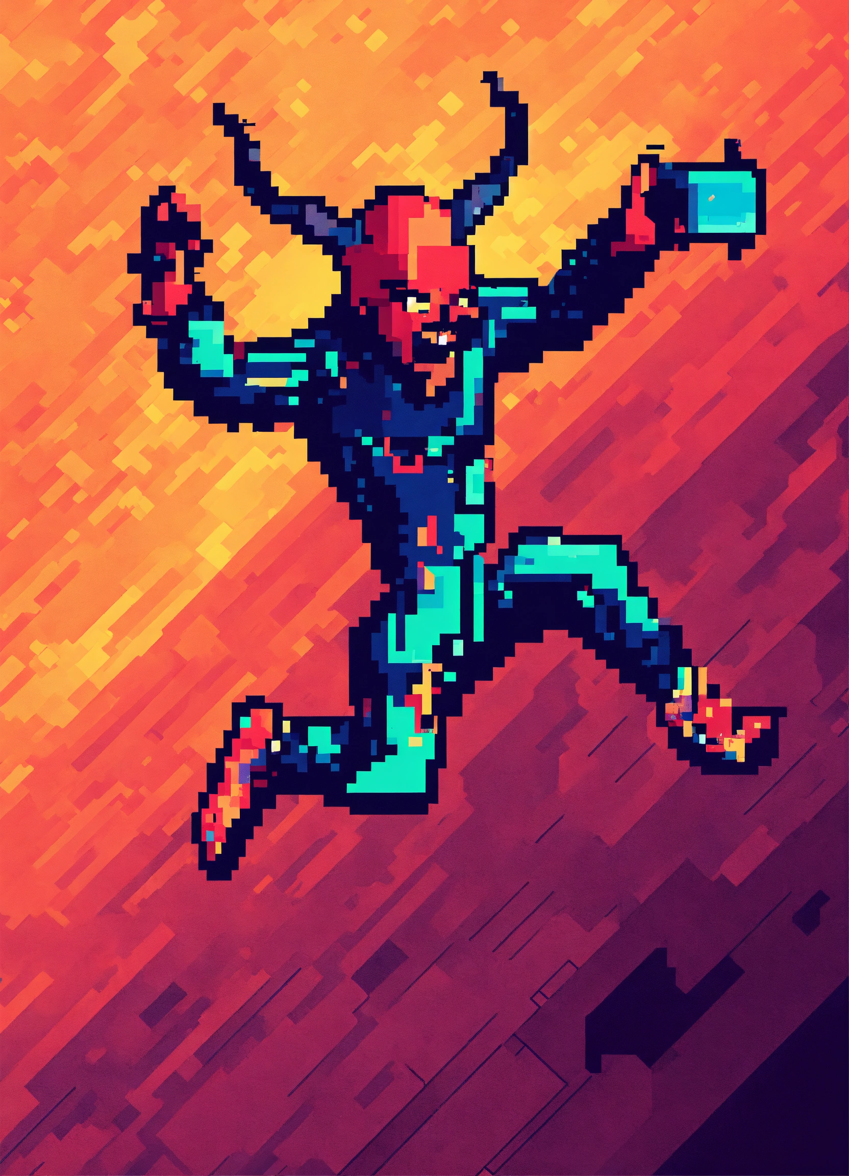 Lexica - Techno devil jumping upside down into smart phone screen 8bit ...