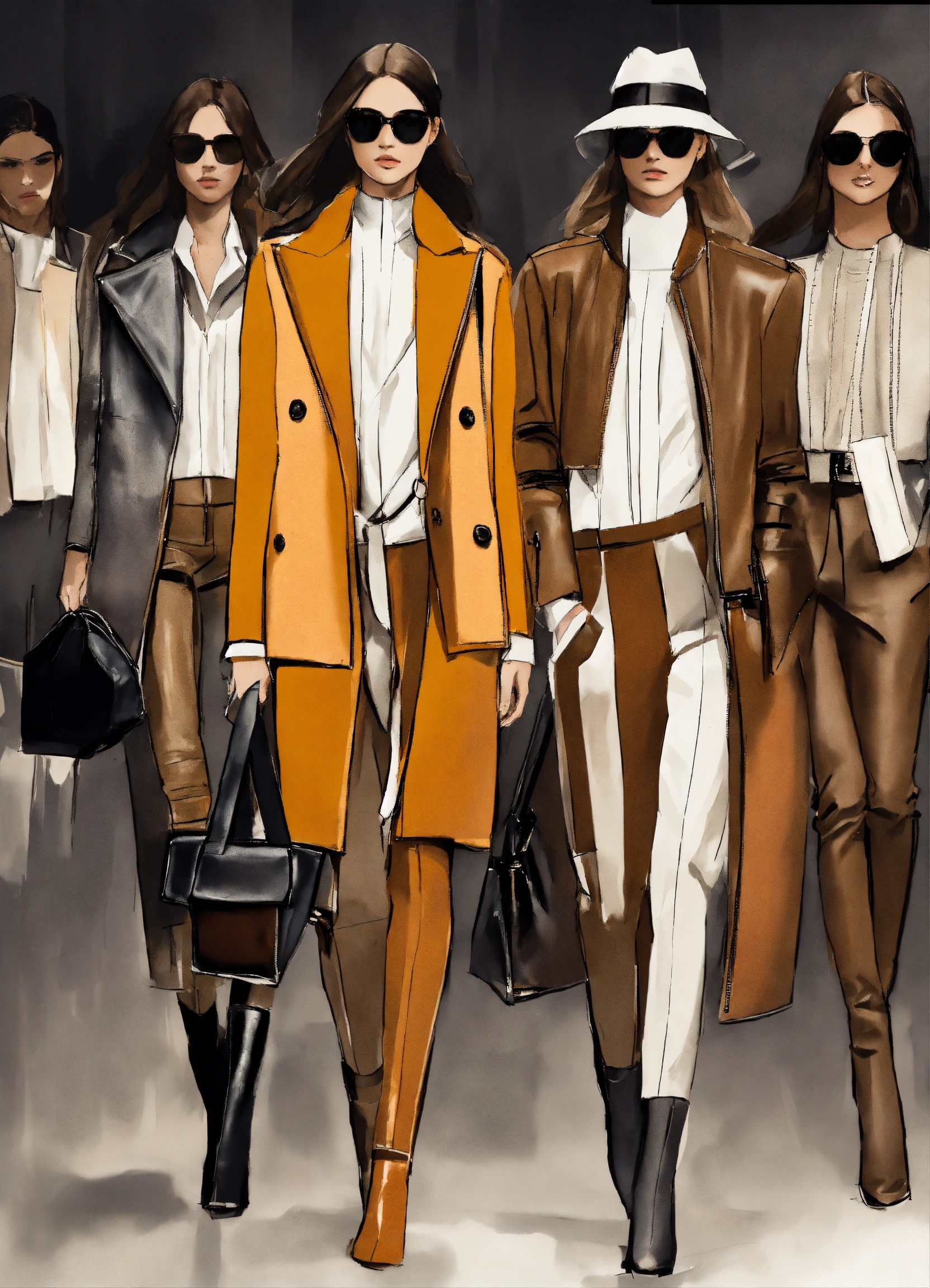 Lexica - Sketch of fashion collection with structured outfits in a ...