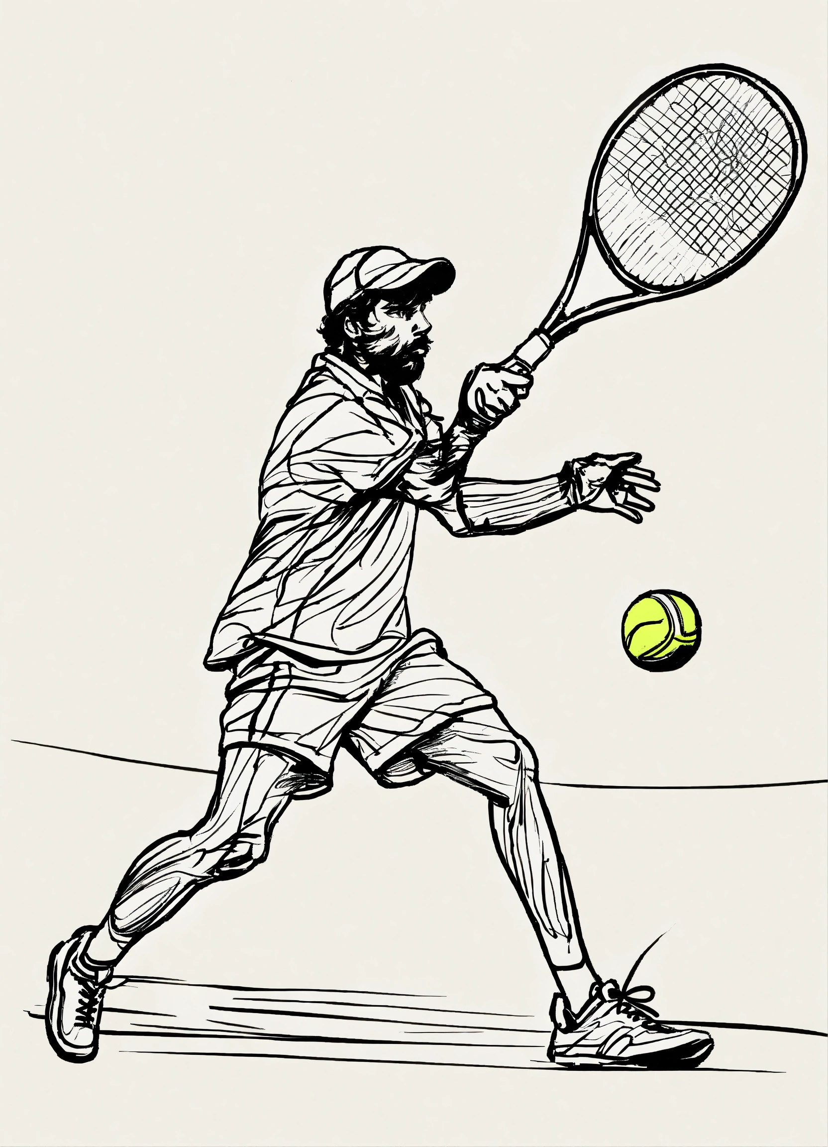 Lexica - Doodle tennisplayer at action, with white background