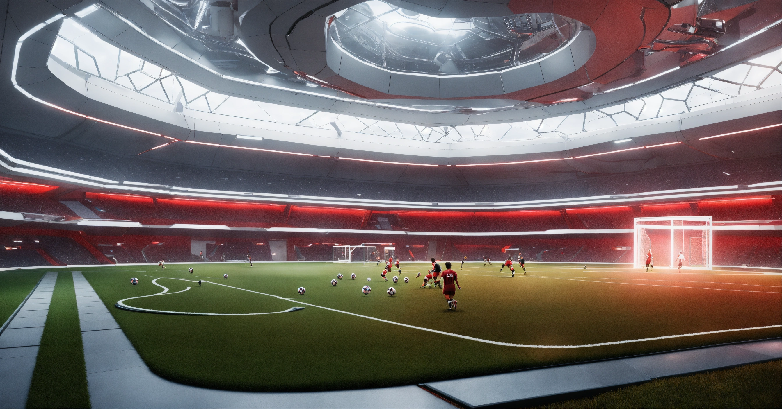 Lexica - A realistic photo of a crowded soccer field with low red grass ...