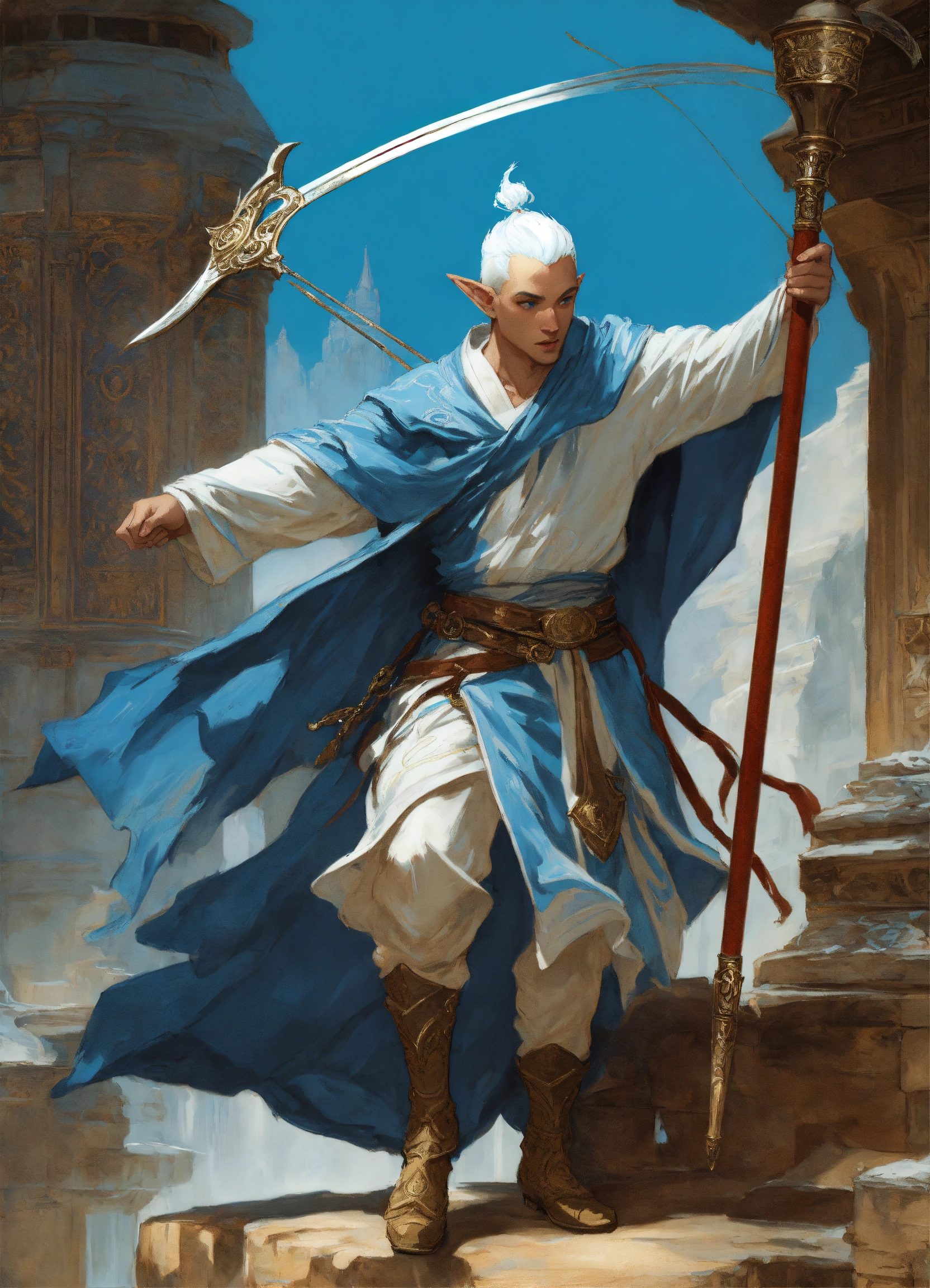 Lexica - Male elf, ice blue skin color , white white short hair ...