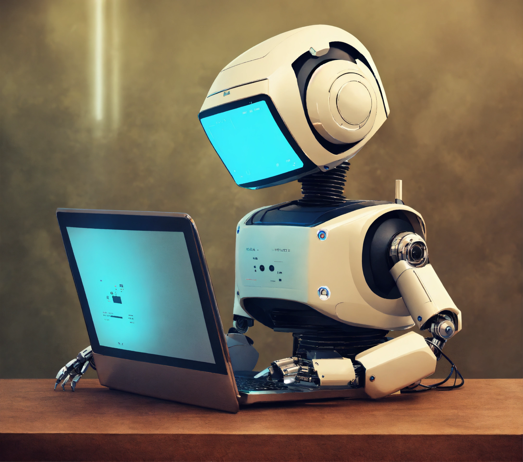 Lexica - A cute robot using a computer