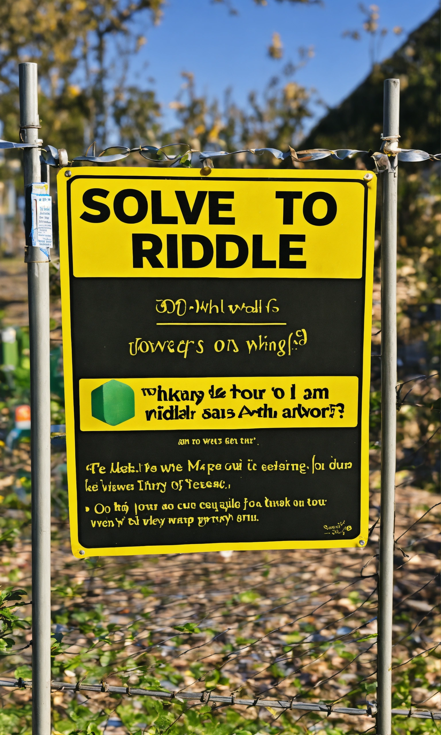 Lexica - A sign on a fence that reads Solve Riddle To Enter