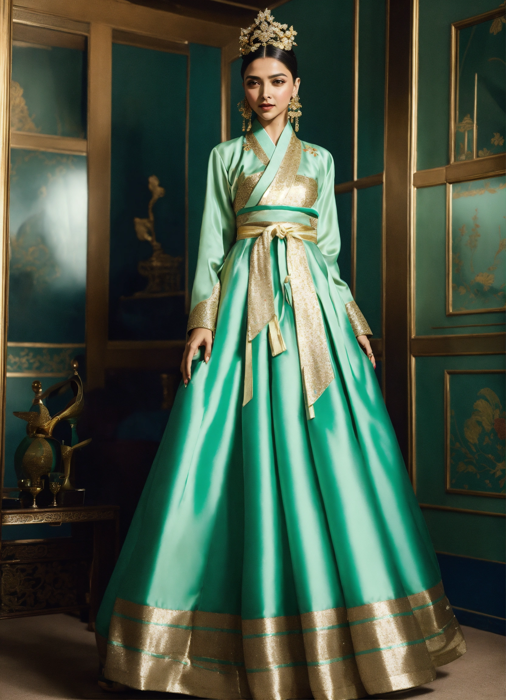Lexica - Deepika glamorous sparkly Cleopatra inspired mint and gold ...