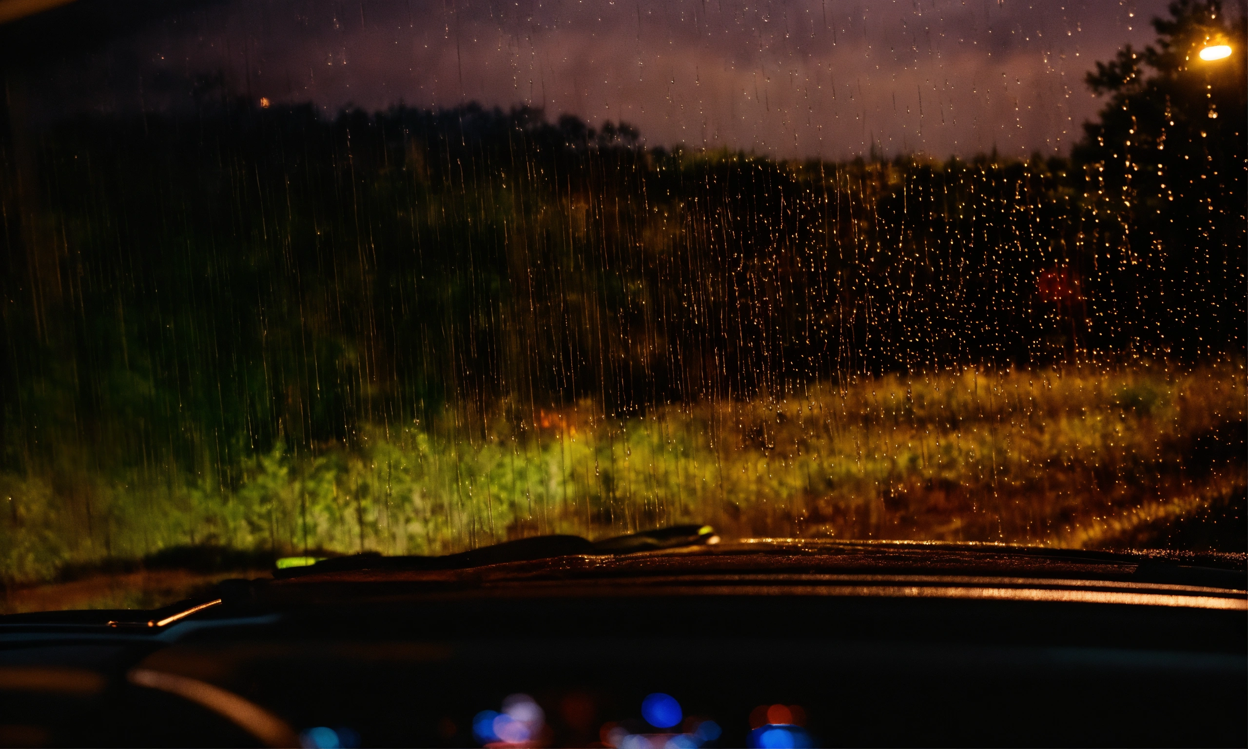 Lexica - View out car rear window with rain on glass at night with long ...