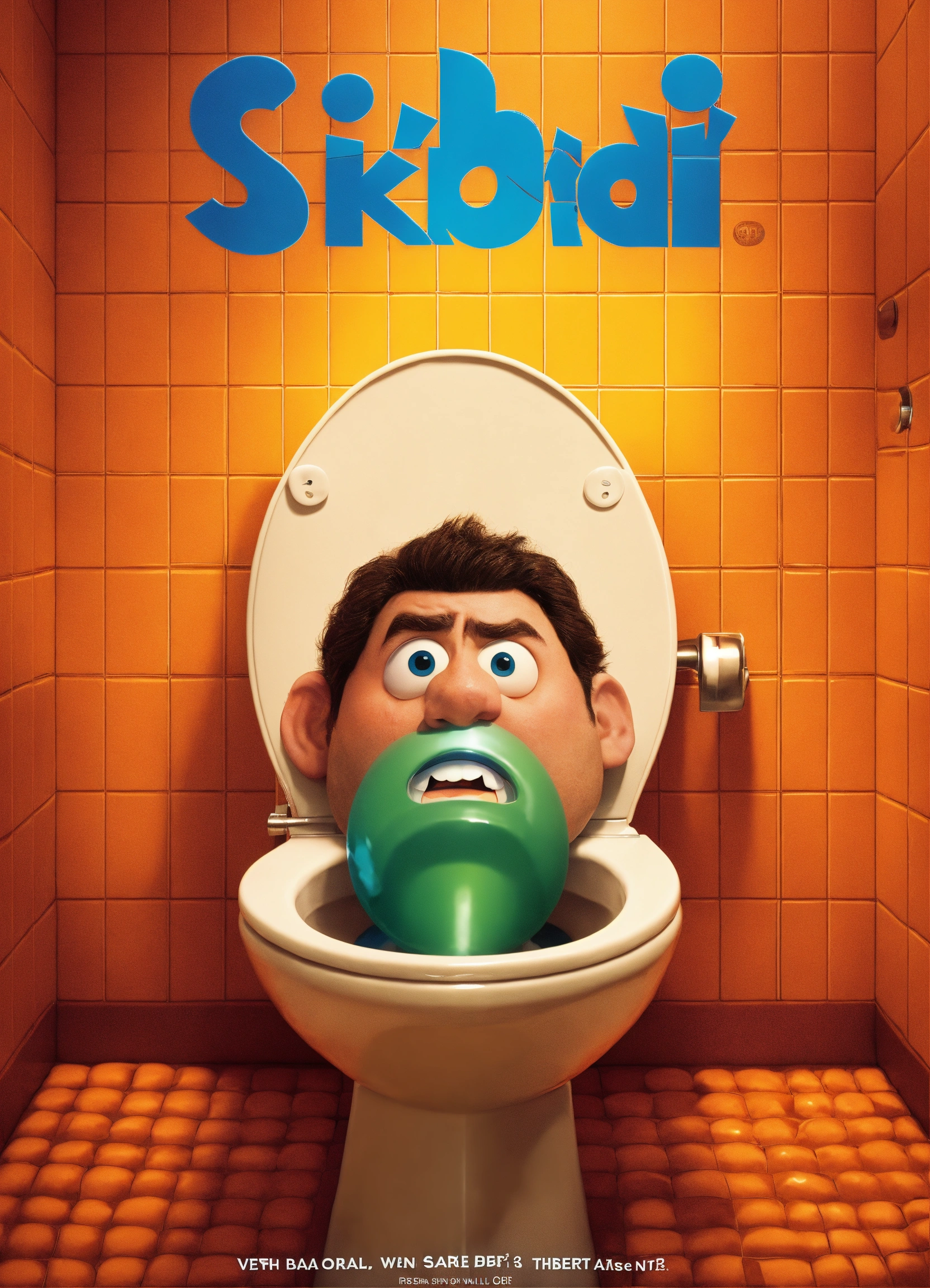 Lexica - A pixar movie cover of a mans head in a toilet titled 