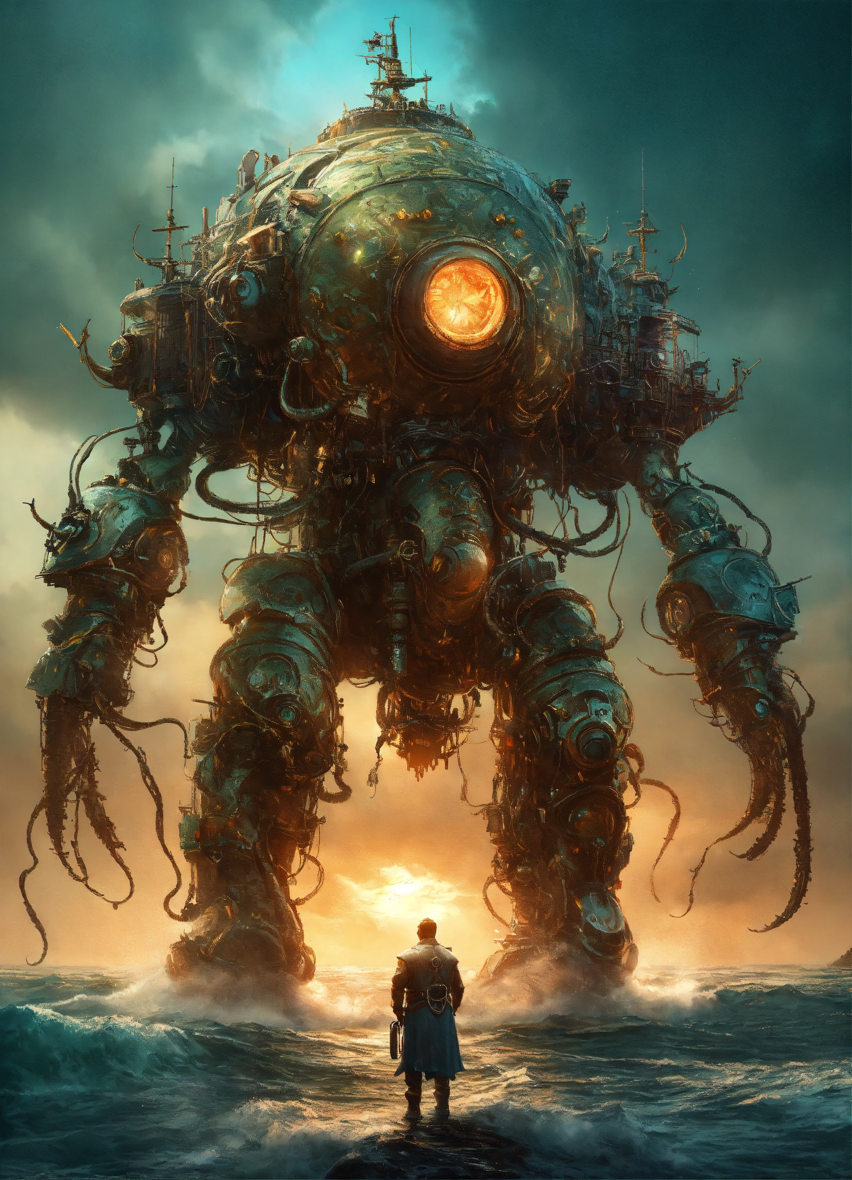 Lexica - An artwork of an enormous cyborg creature, in the style of ...