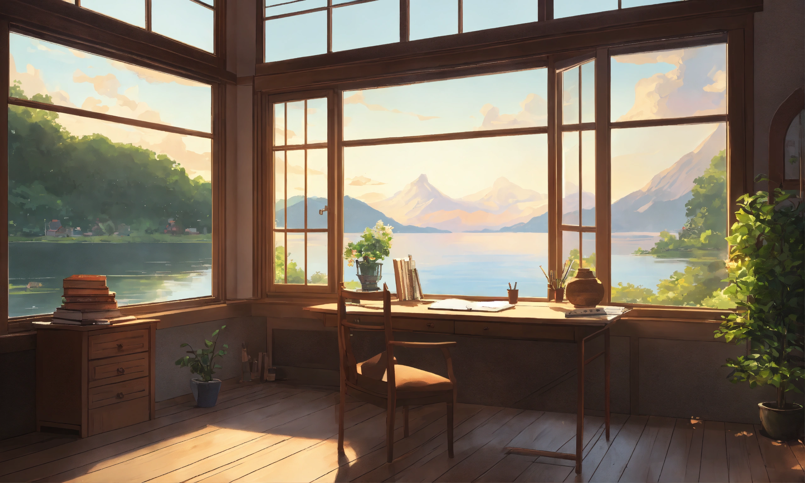 Lexica - Minimal study room in lake side house, light grey wooden ...