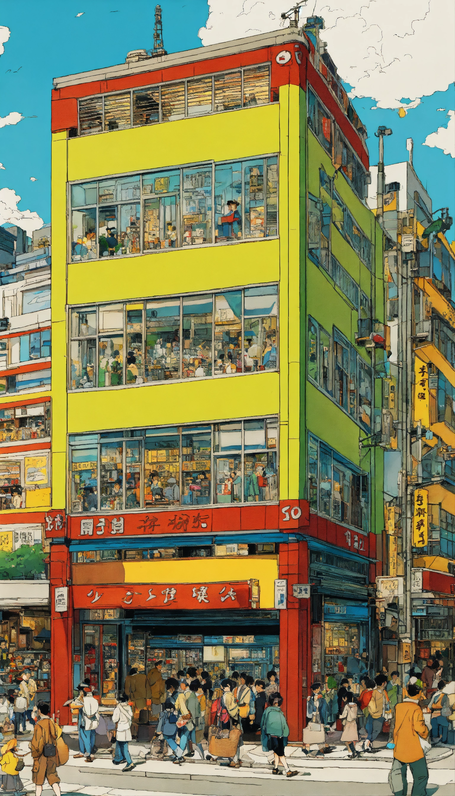 Lexica - Detailed, vibrant illustration of a Tokyo building, by Herge ...