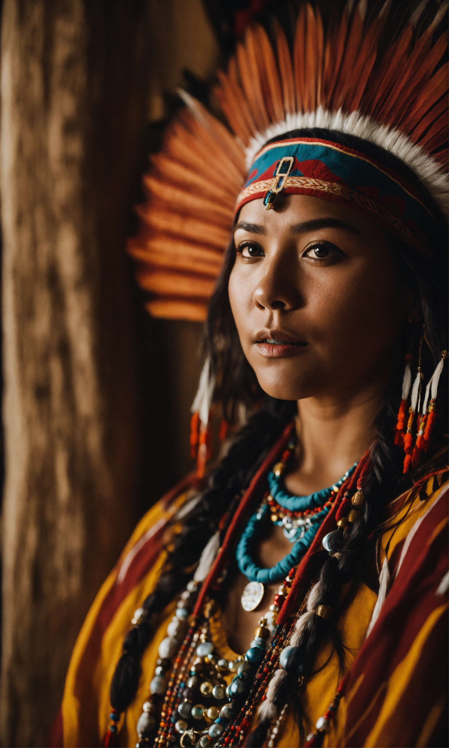 Lexica - Cinematic image of indigenous woman of North America seer