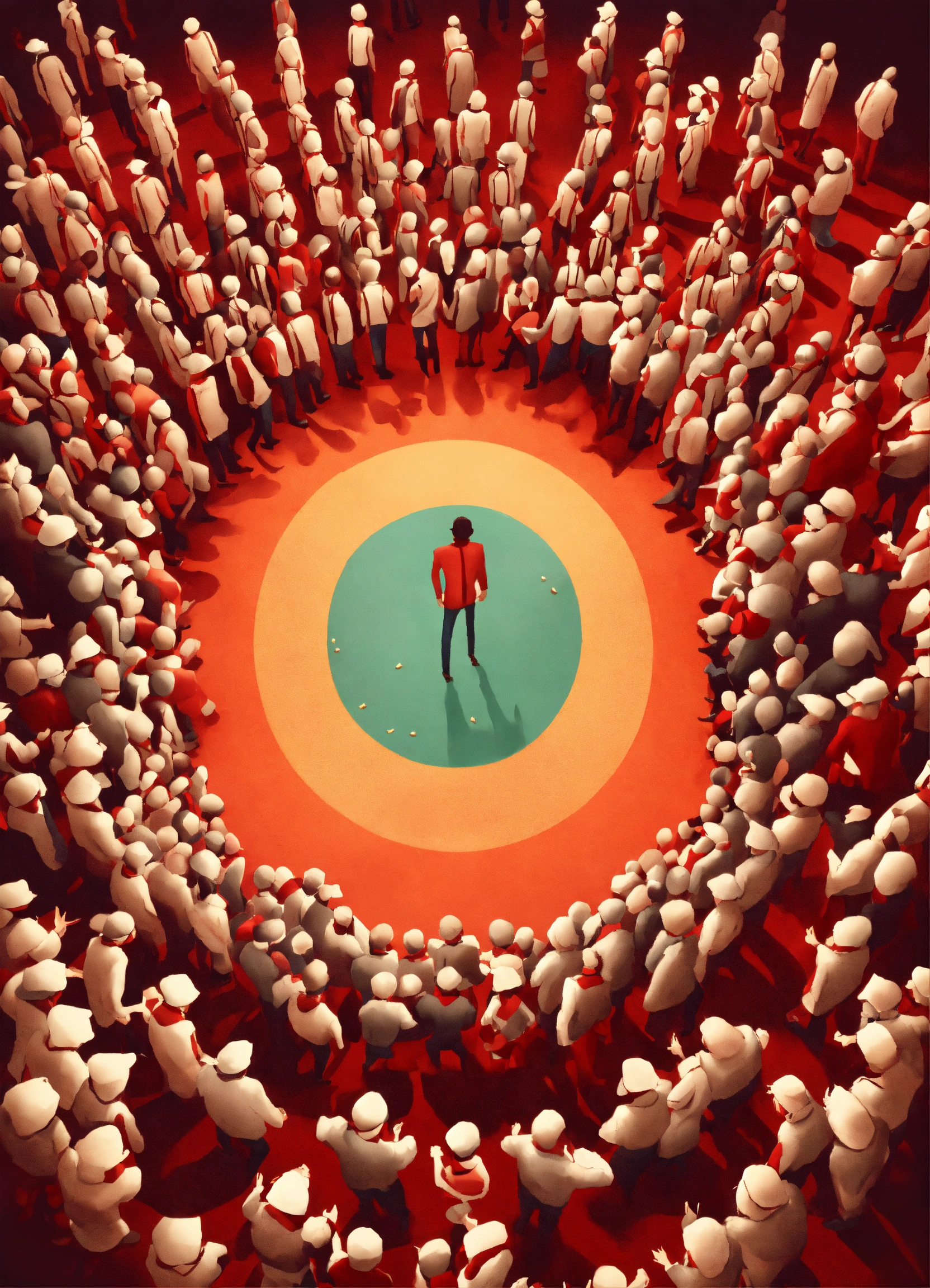Lexica - A lone person getting surrounded by an angry mob of people in ...