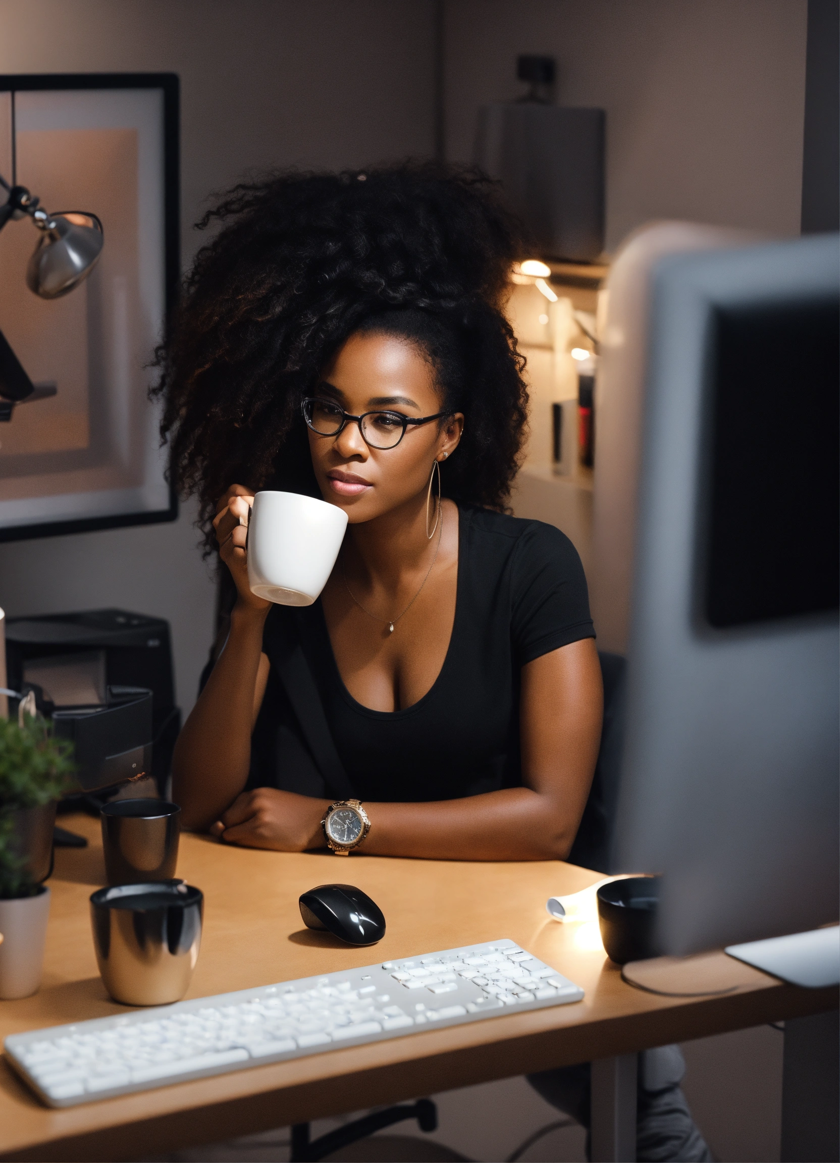 Lexica - Ultrarealistic image of a black woman in her home office ...