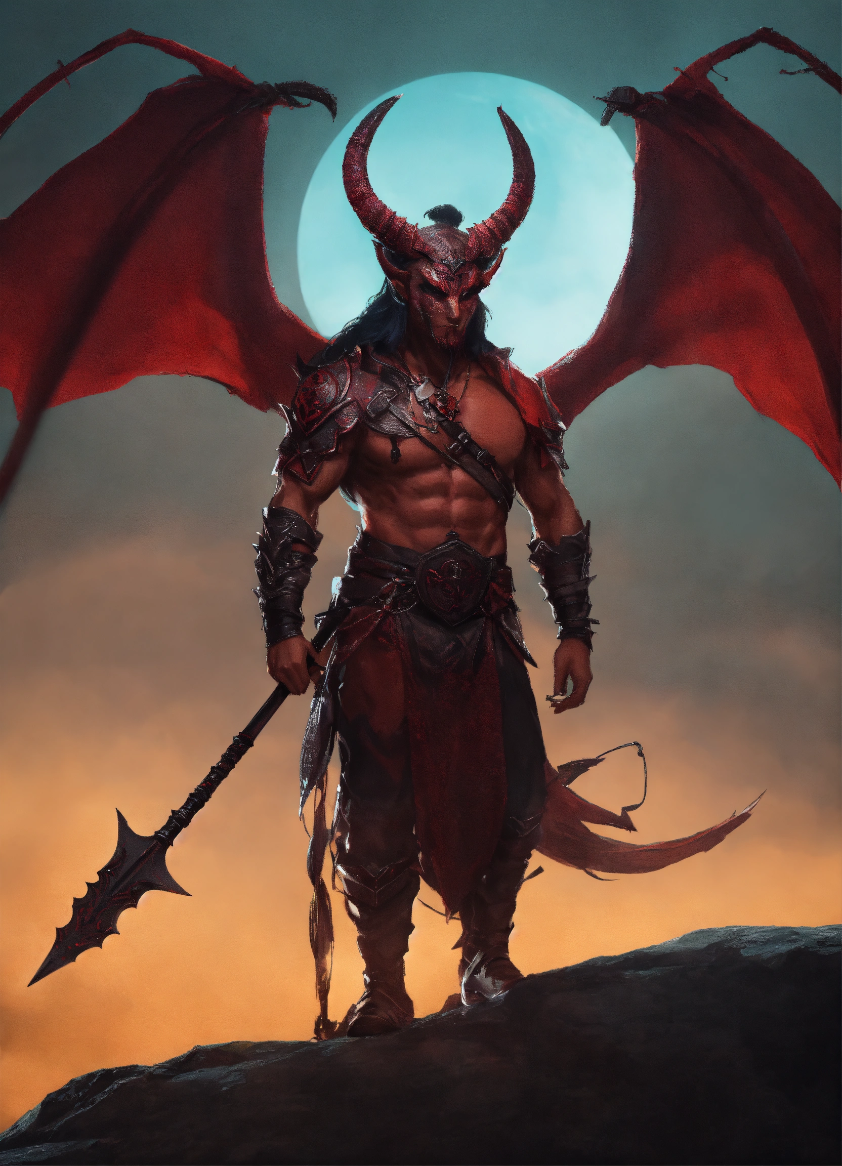 Lexica - Demon floating and holding a spear in front of him looking ...