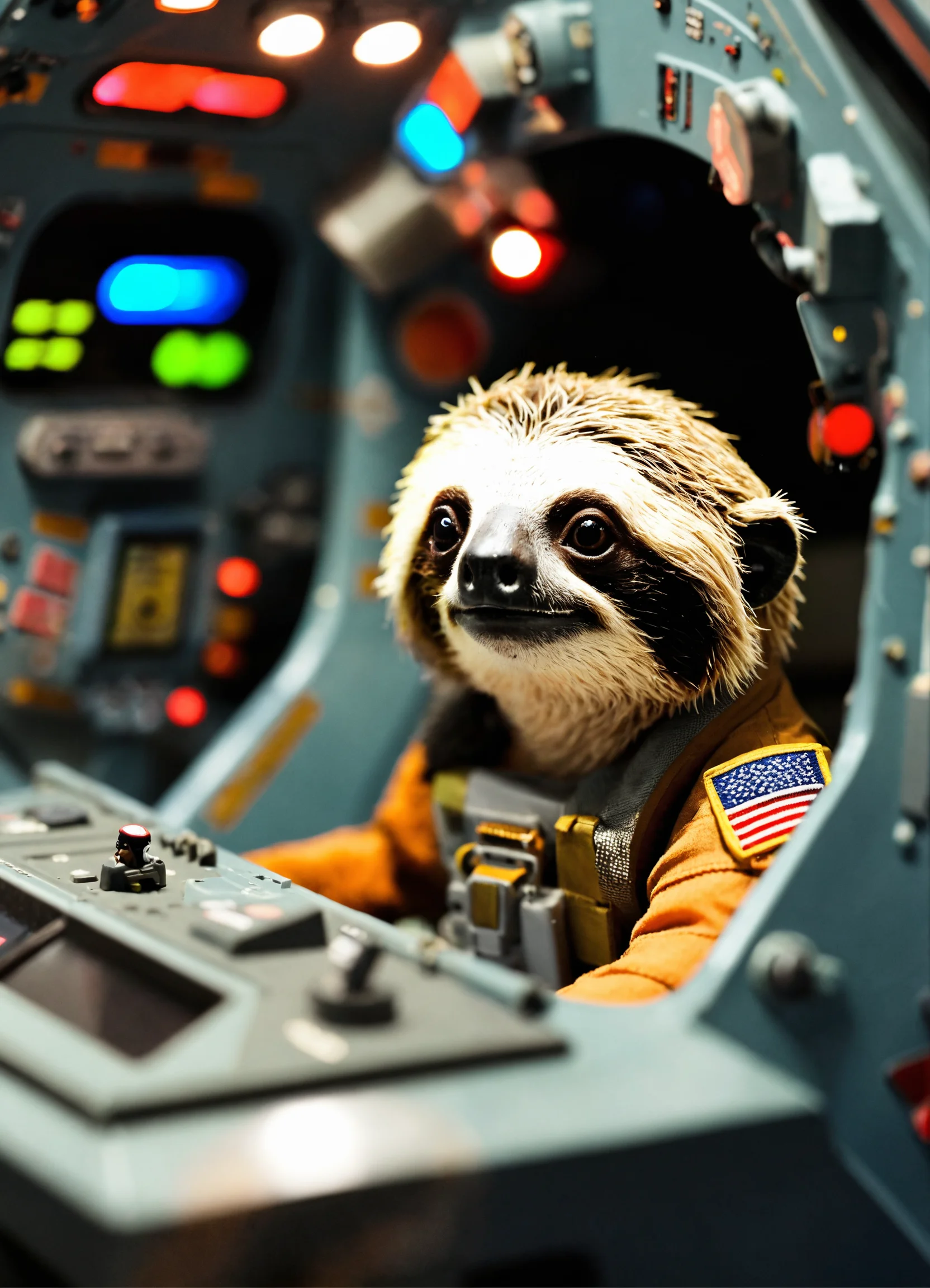 Lexica - A cute and tiny sloth captain inside the Space Shuttle's ...