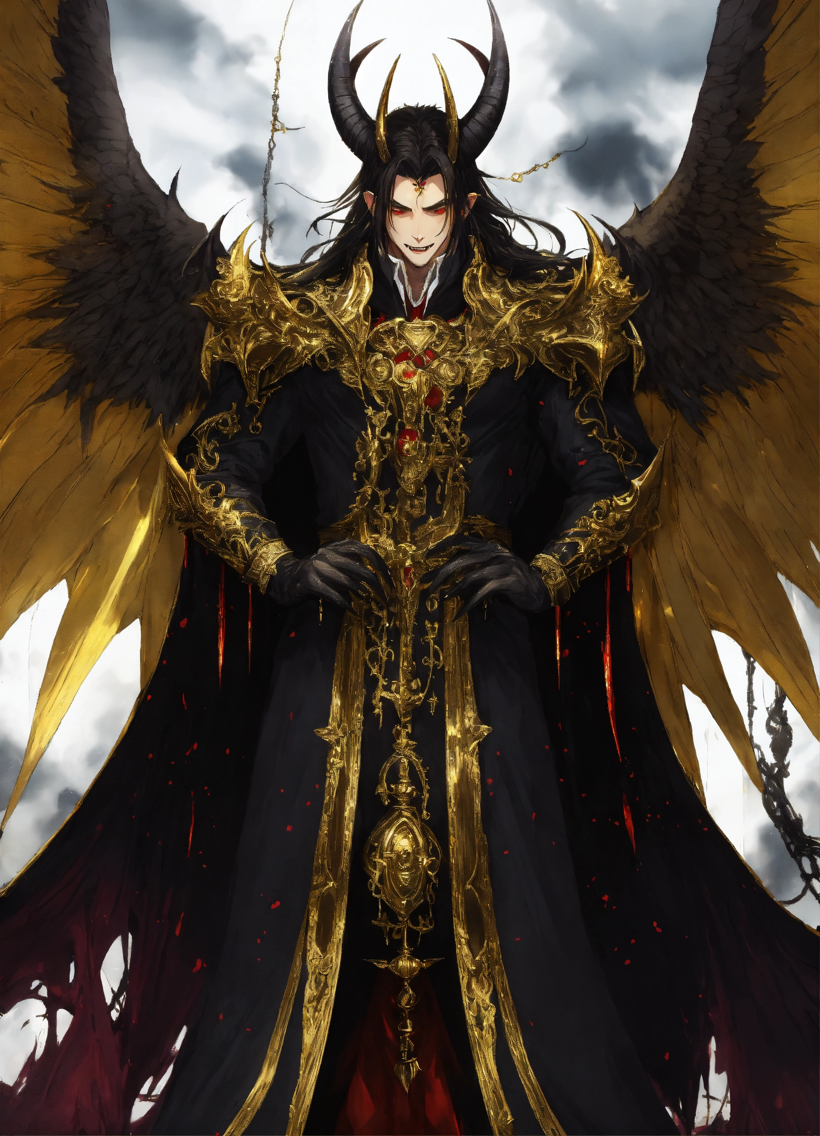 Lexica - Beelzebub, massive wings, horns, gold and black robes, long ...