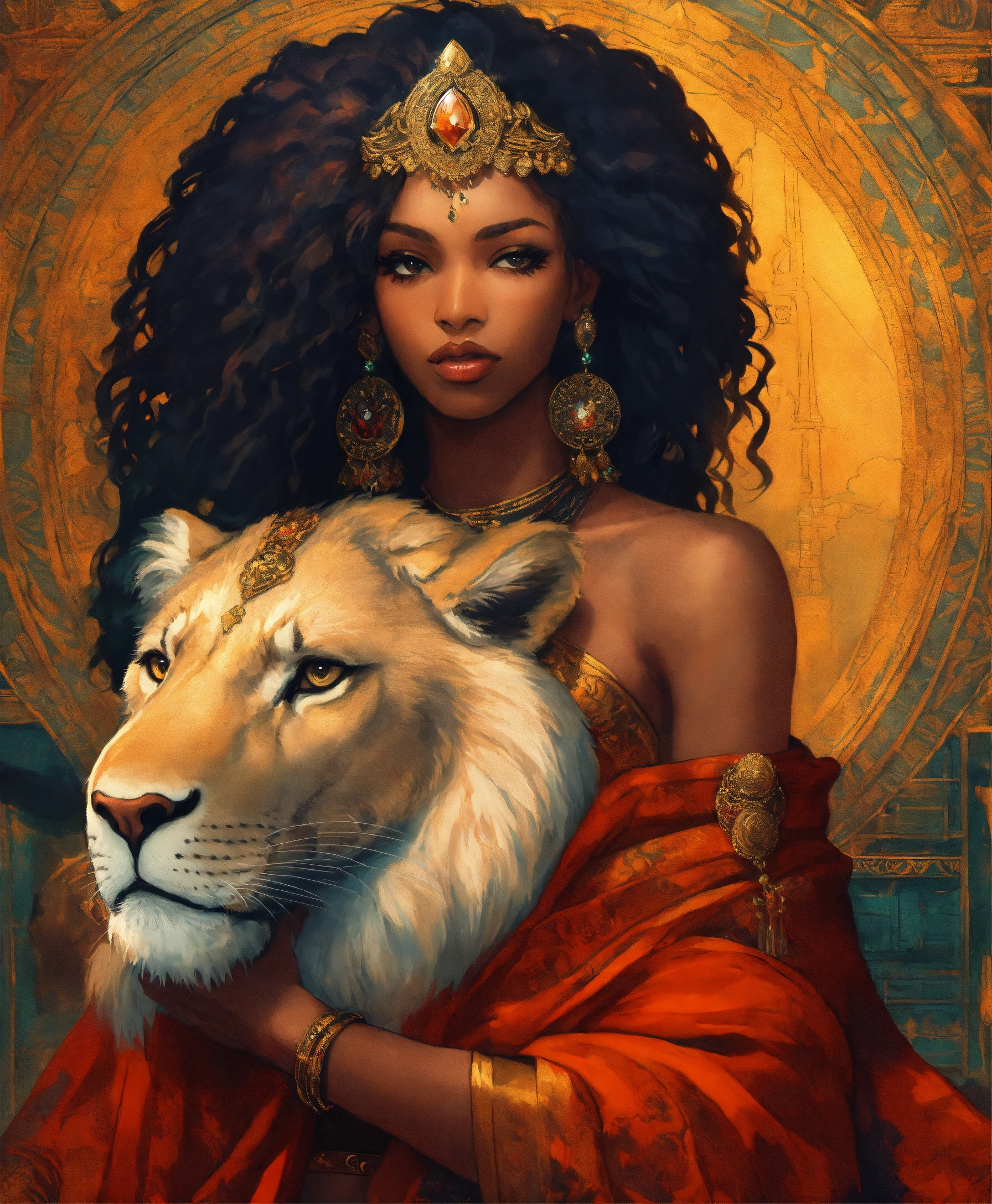 Lexica - A beautiful black woman holding a lion in her arms, trending ...