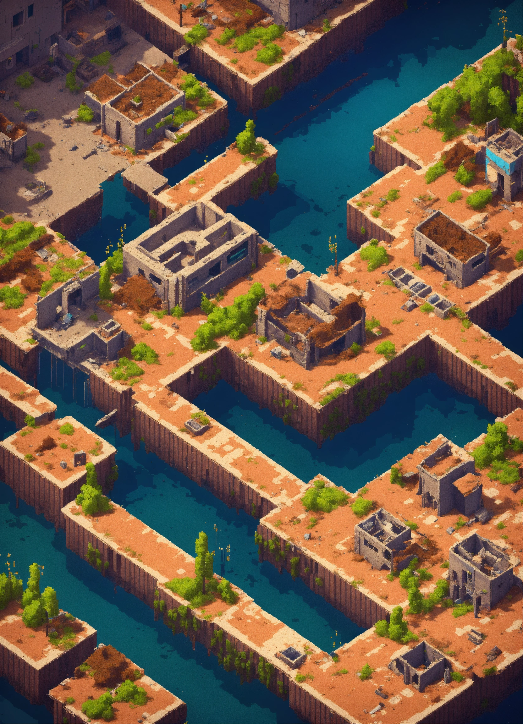 Lexica - Simple pixel apocalyptic city ruins from above