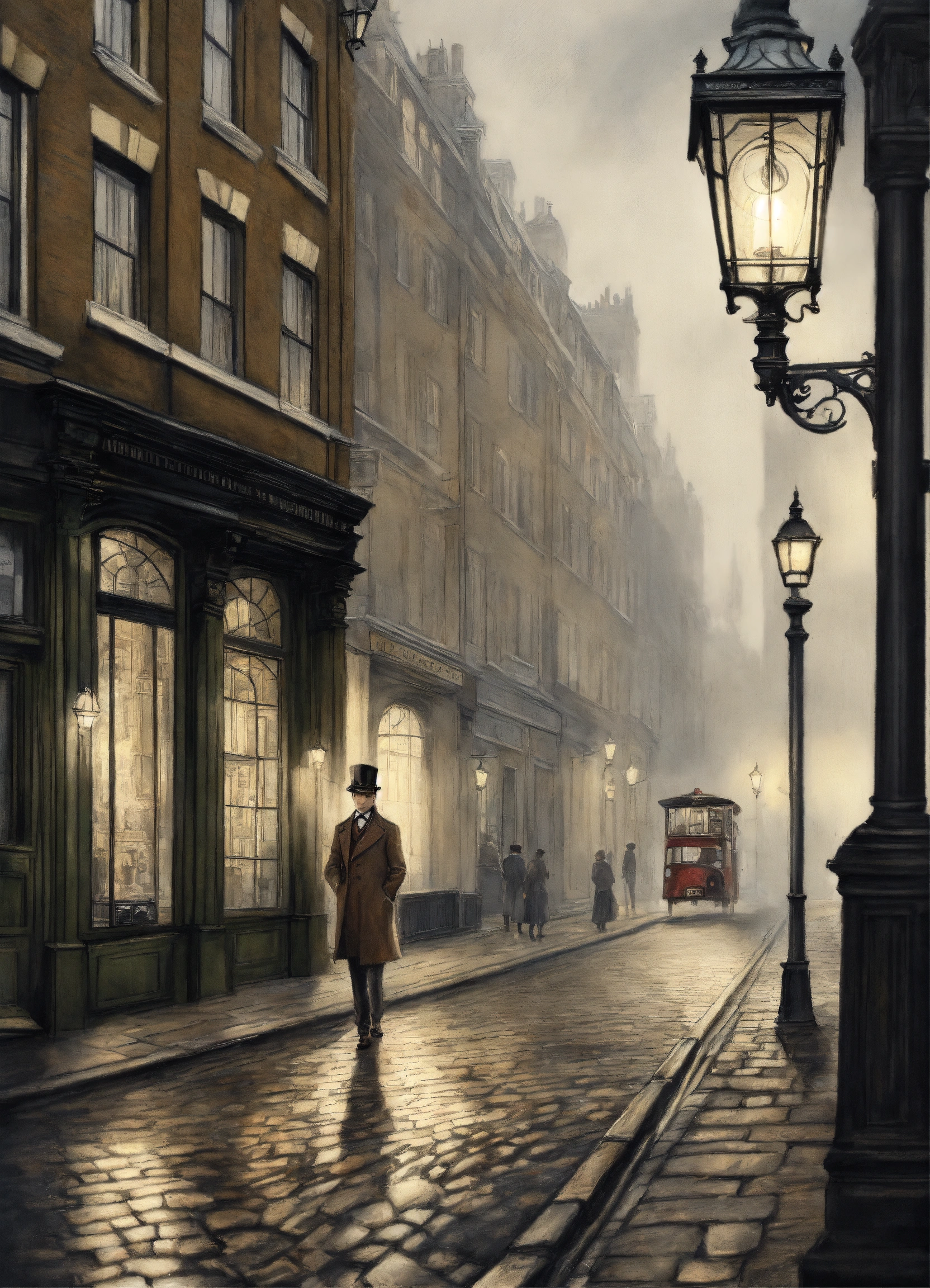 Lexica - Victorian detective, foggy London streets, gas lamps ...