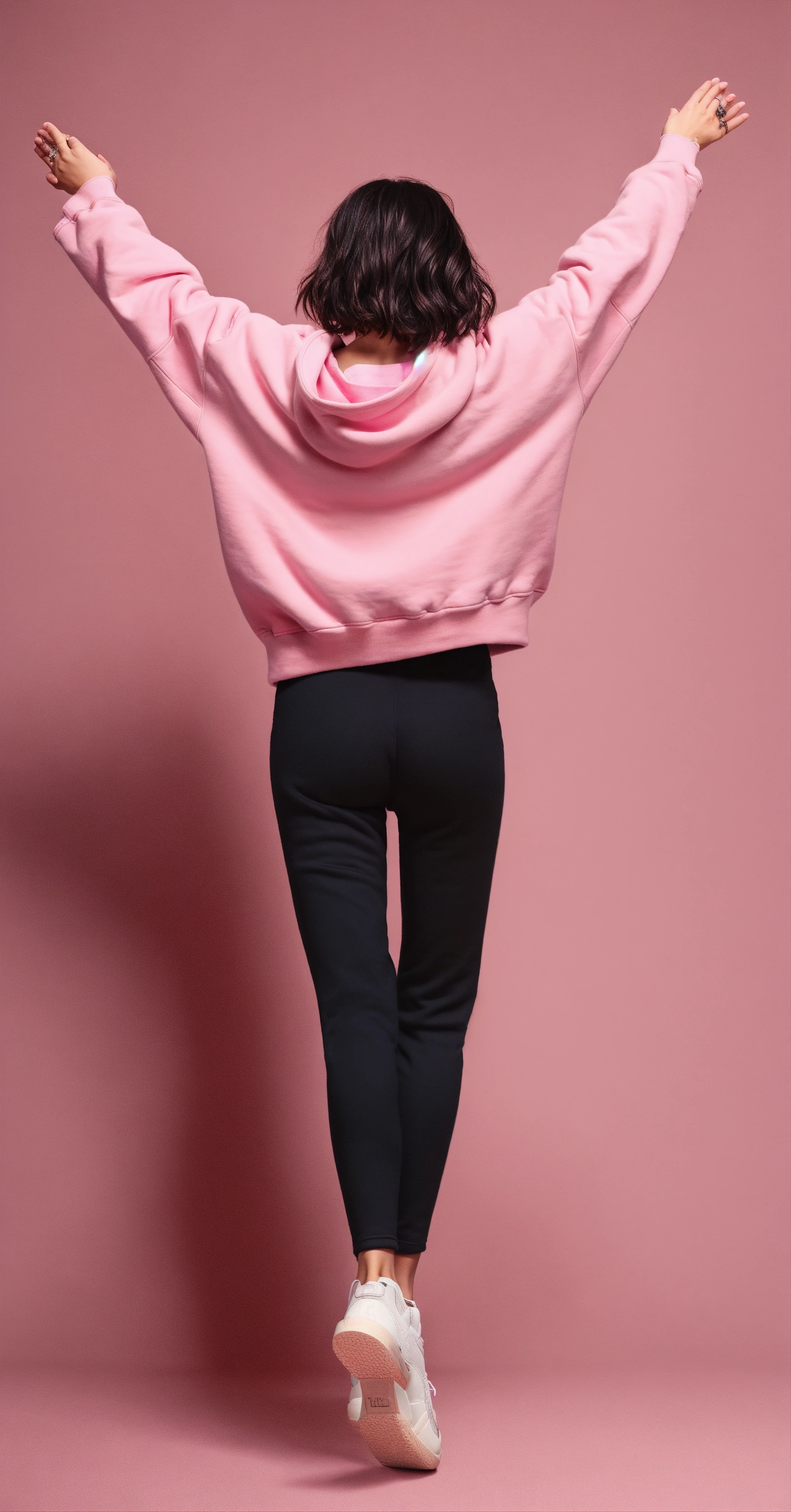 Lexica - Full body, a woman from her back, raising both her hands up ...