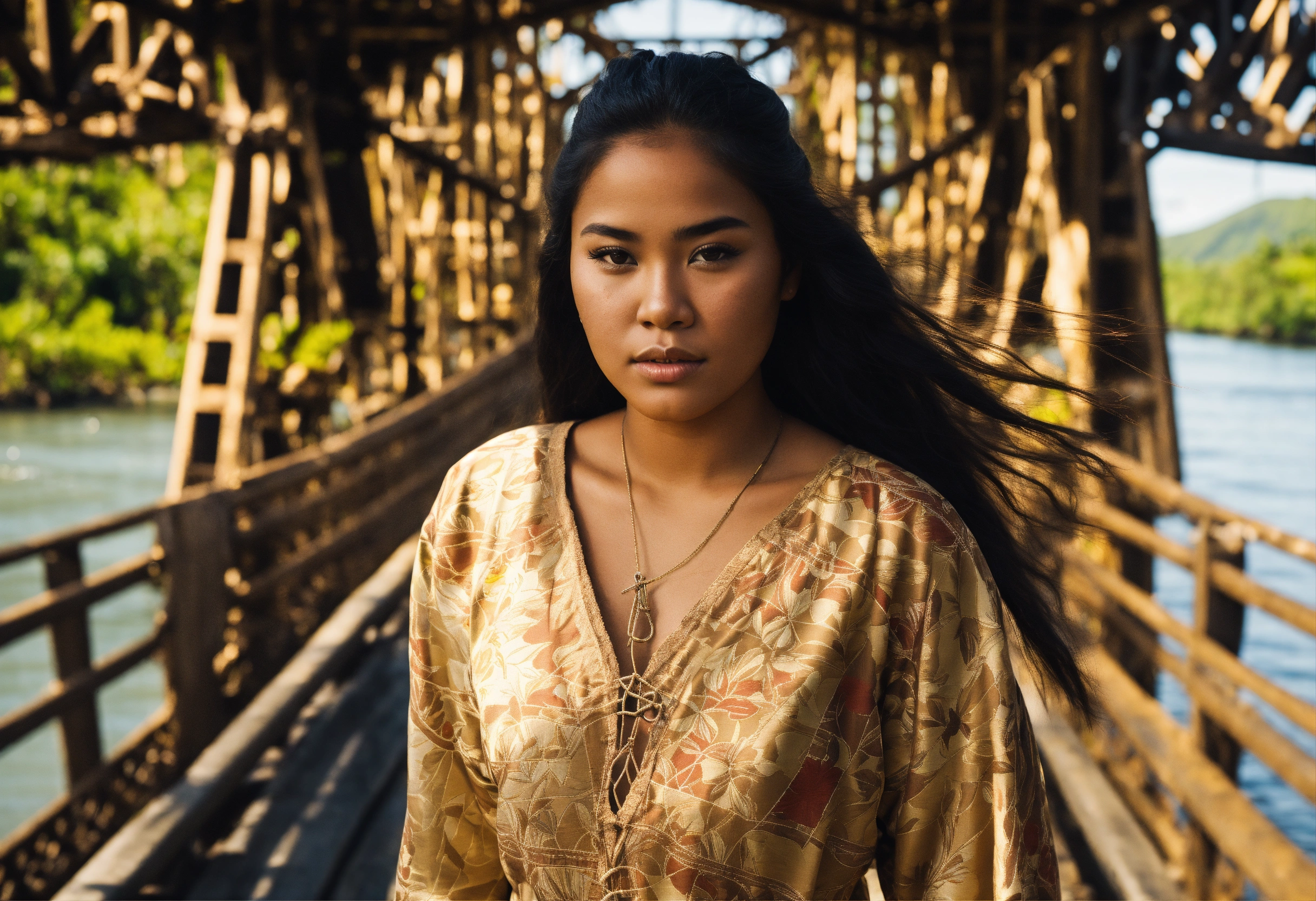 Lexica - Young beautiful Polynesian woman walking through truss ...