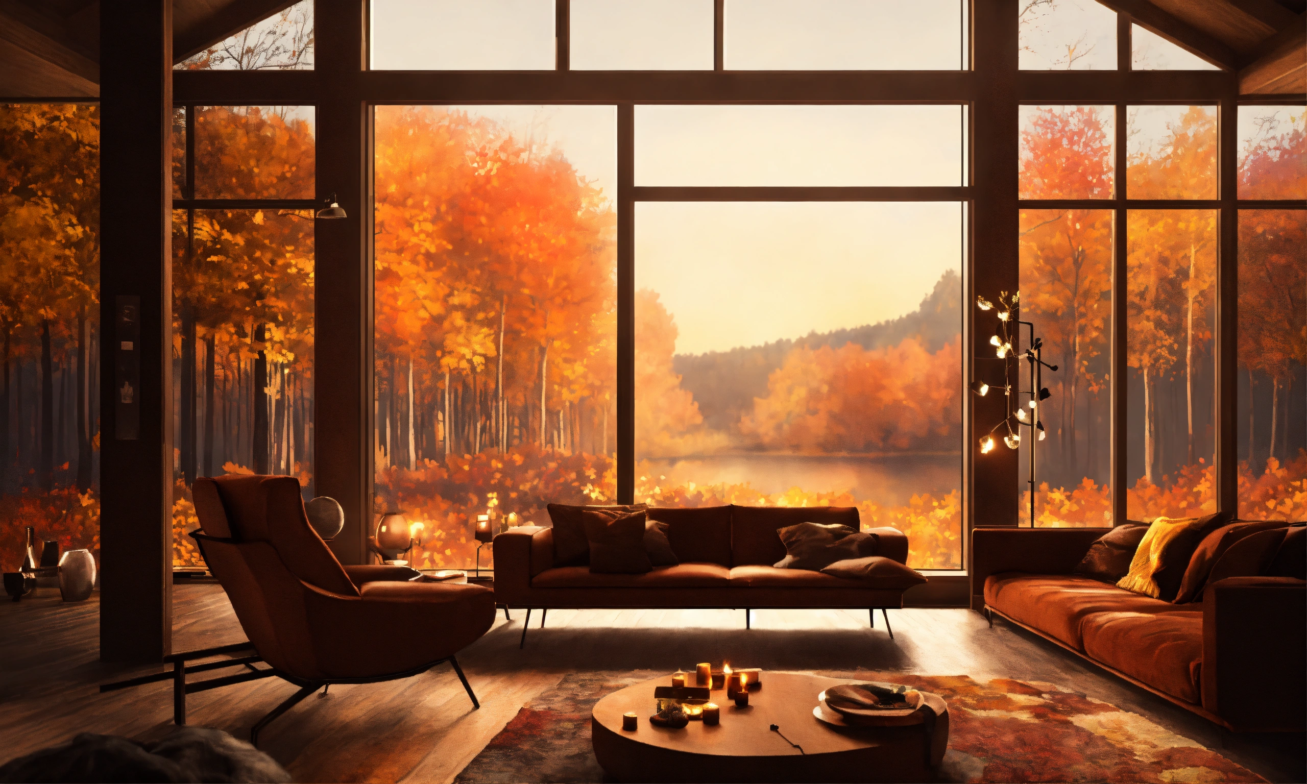 Lexica - Anime nordic forrest house minimalistic living room with ...