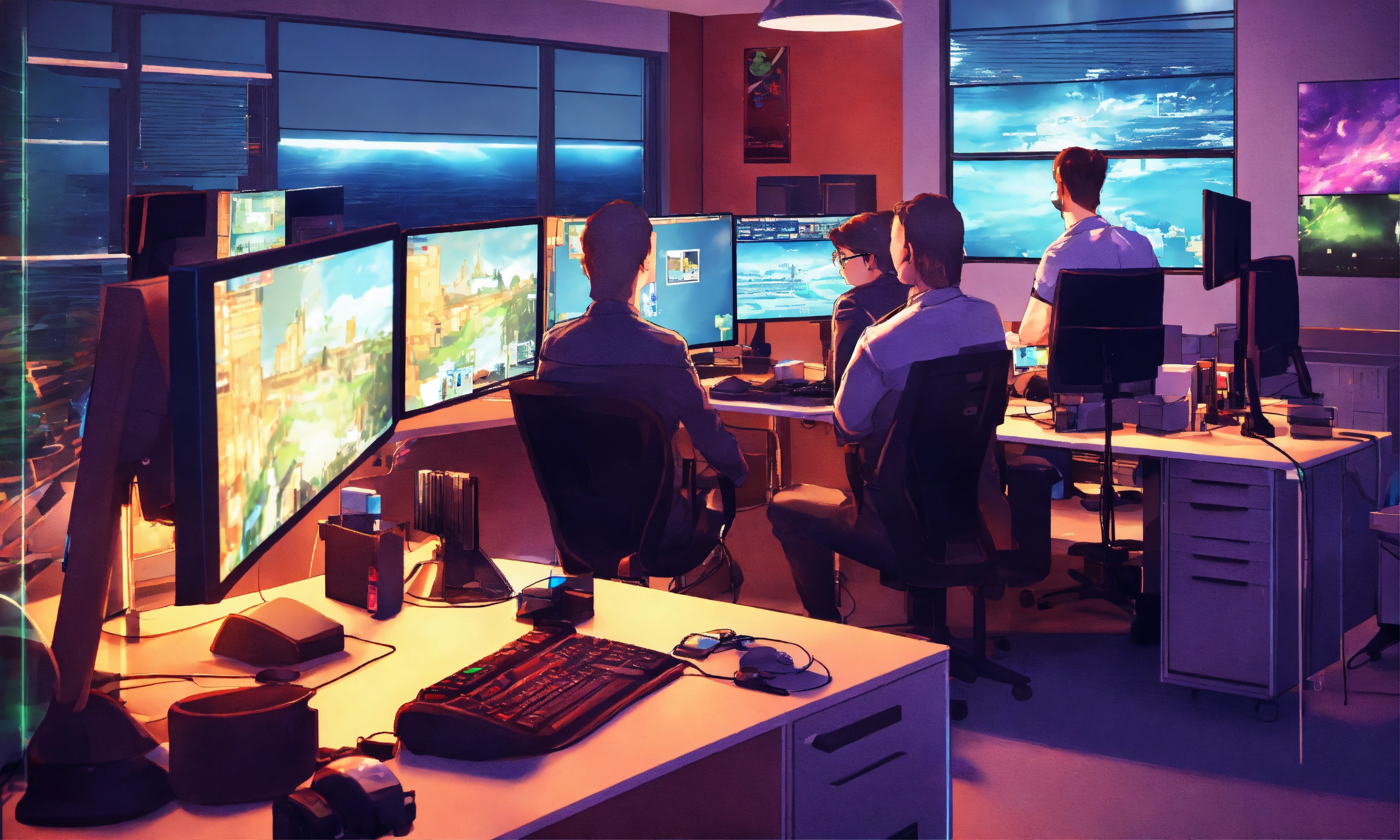 Lexica - The office of the game development company. Three specialists ...