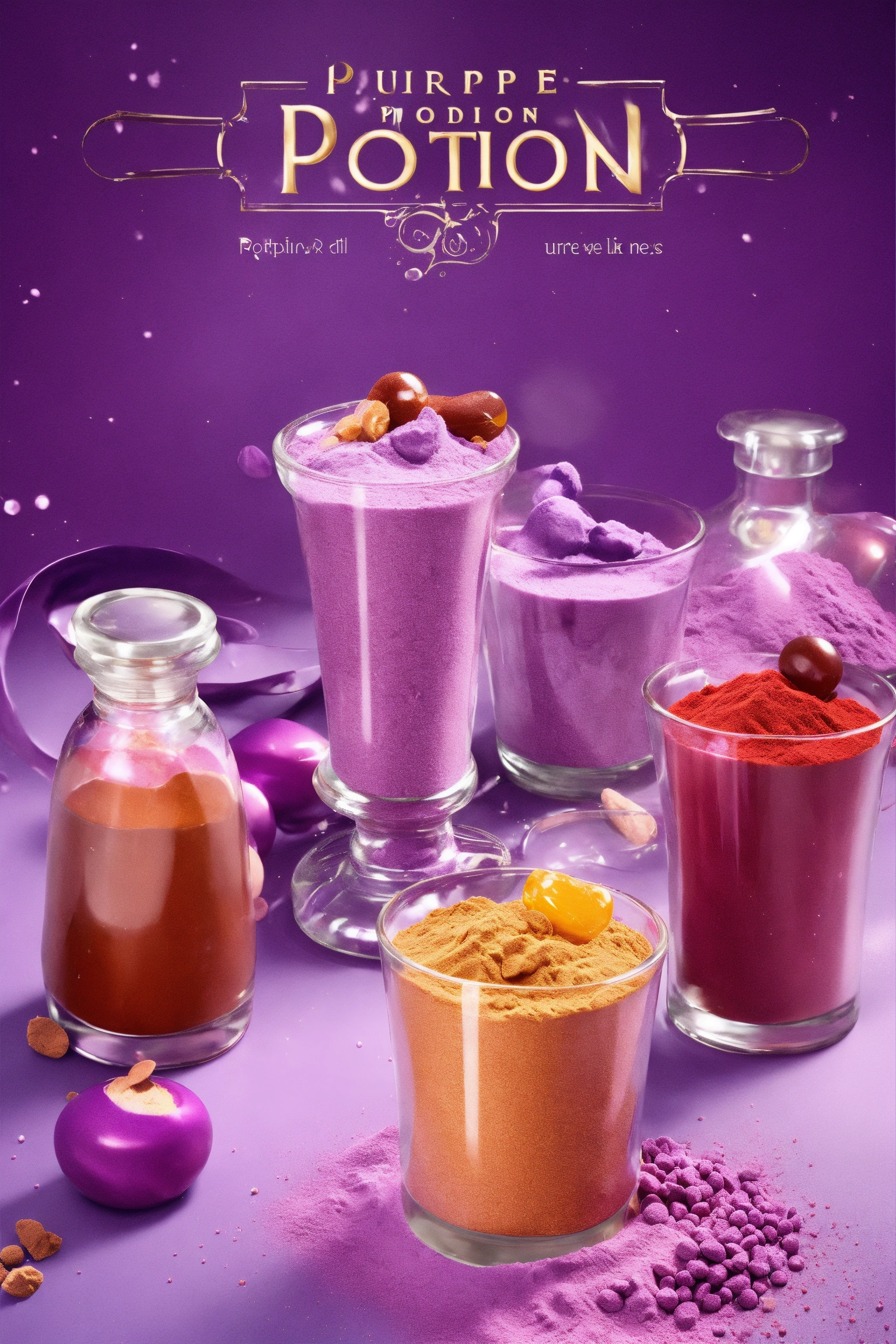 Lexica - Advertising image for purple powdered potion, photorealistic