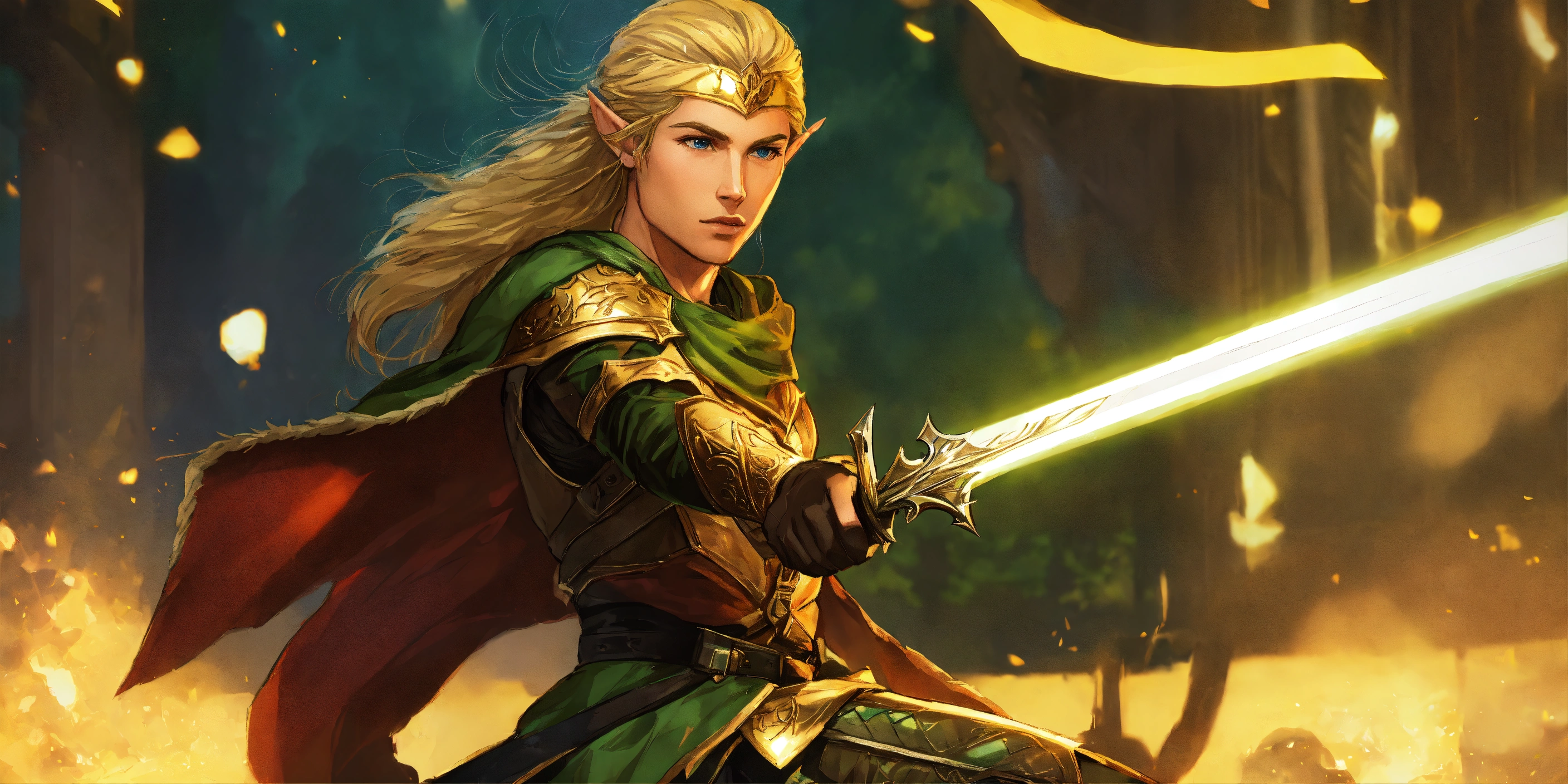 Lexica - Full body image, Elf Ranger, blonde hair, commanding presence ...