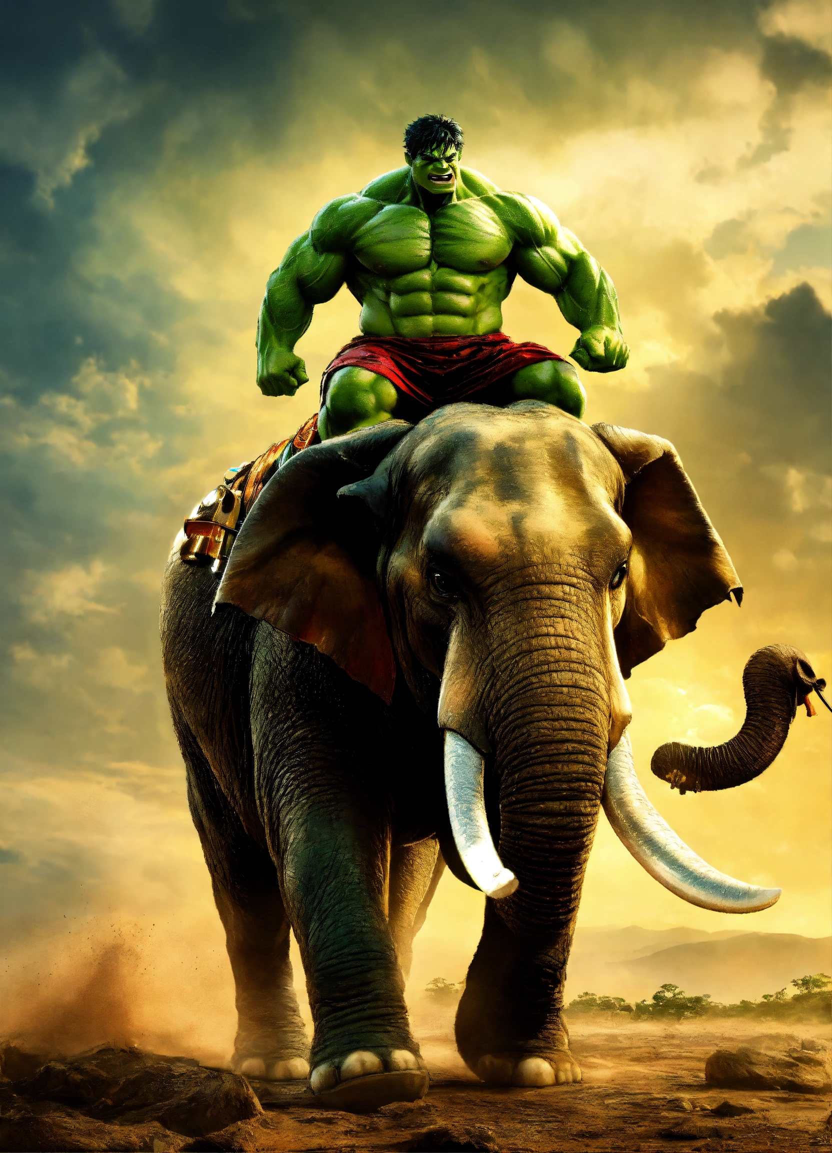 Lexica - Hulk riding an elephant,8k