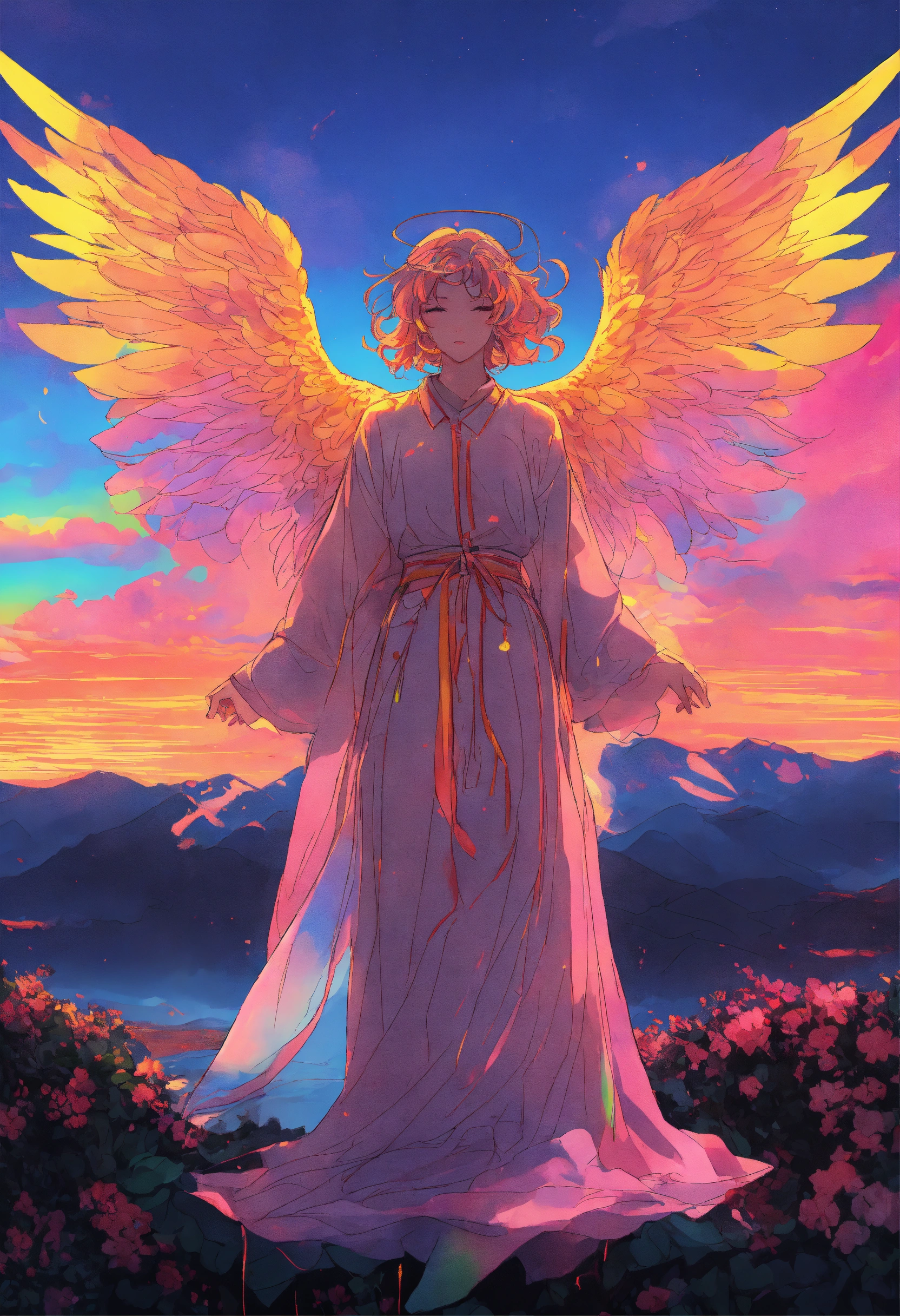 Lexica - A angel on a black background with a sunrise in the background ...