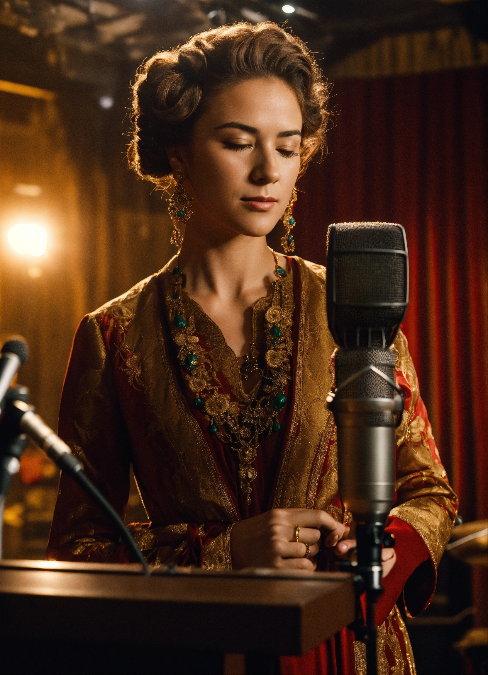 Lexica - A noble woman standing in front of the microphone