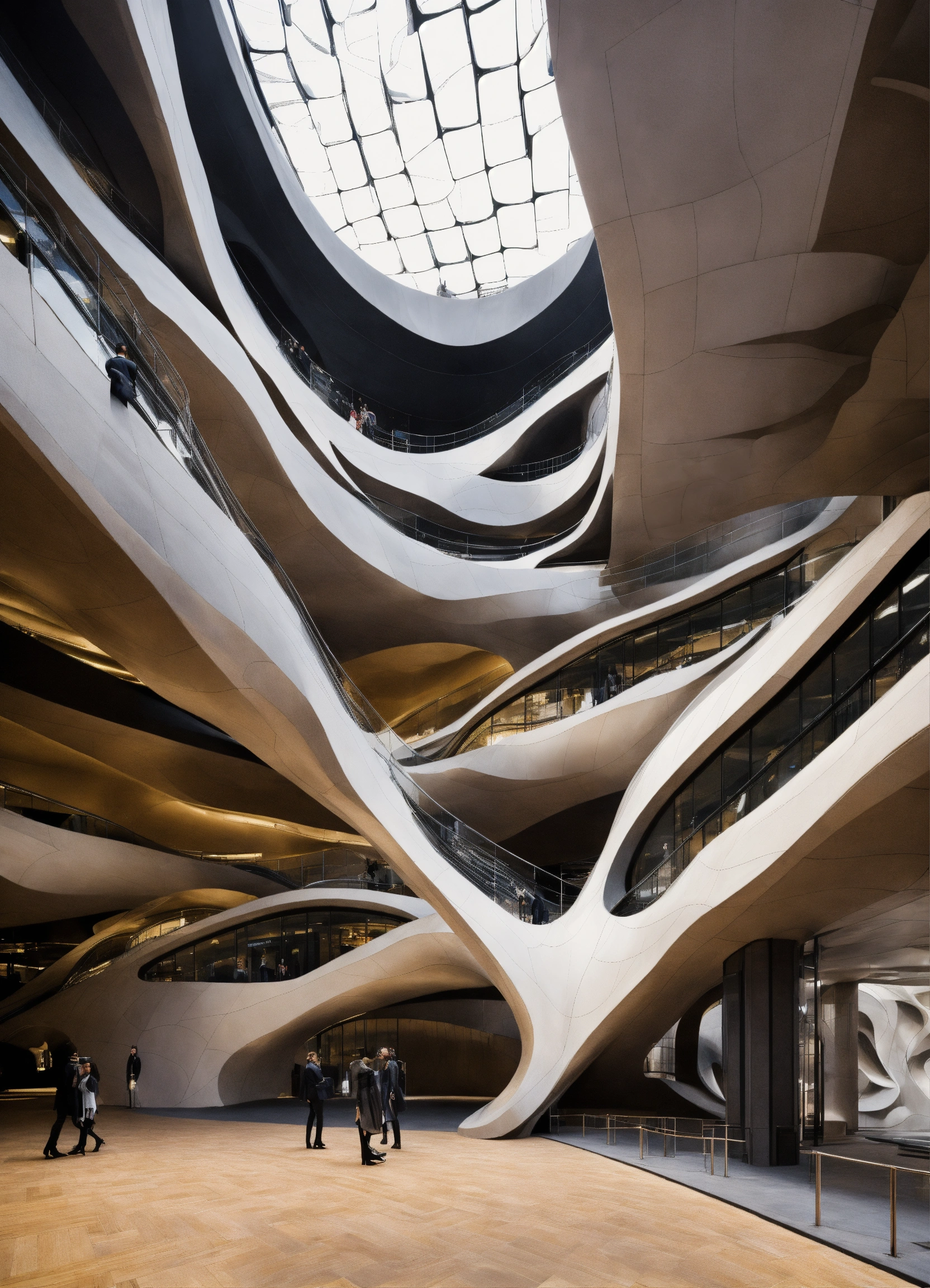 Lexica Zaha Hadid surrealist opera in the city made of moleskin.