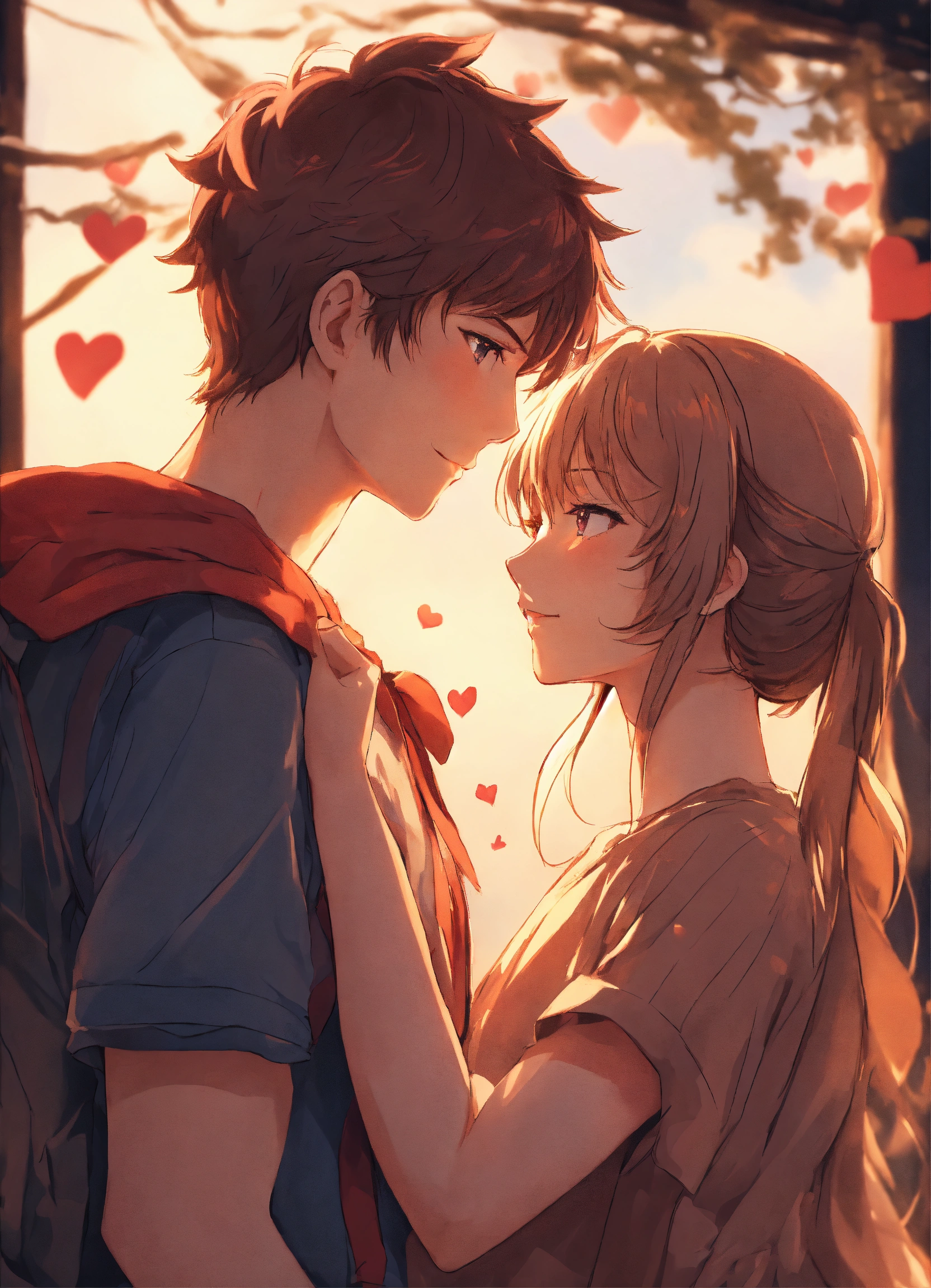 Lexica - Girl and boy showing love for each other anime art style