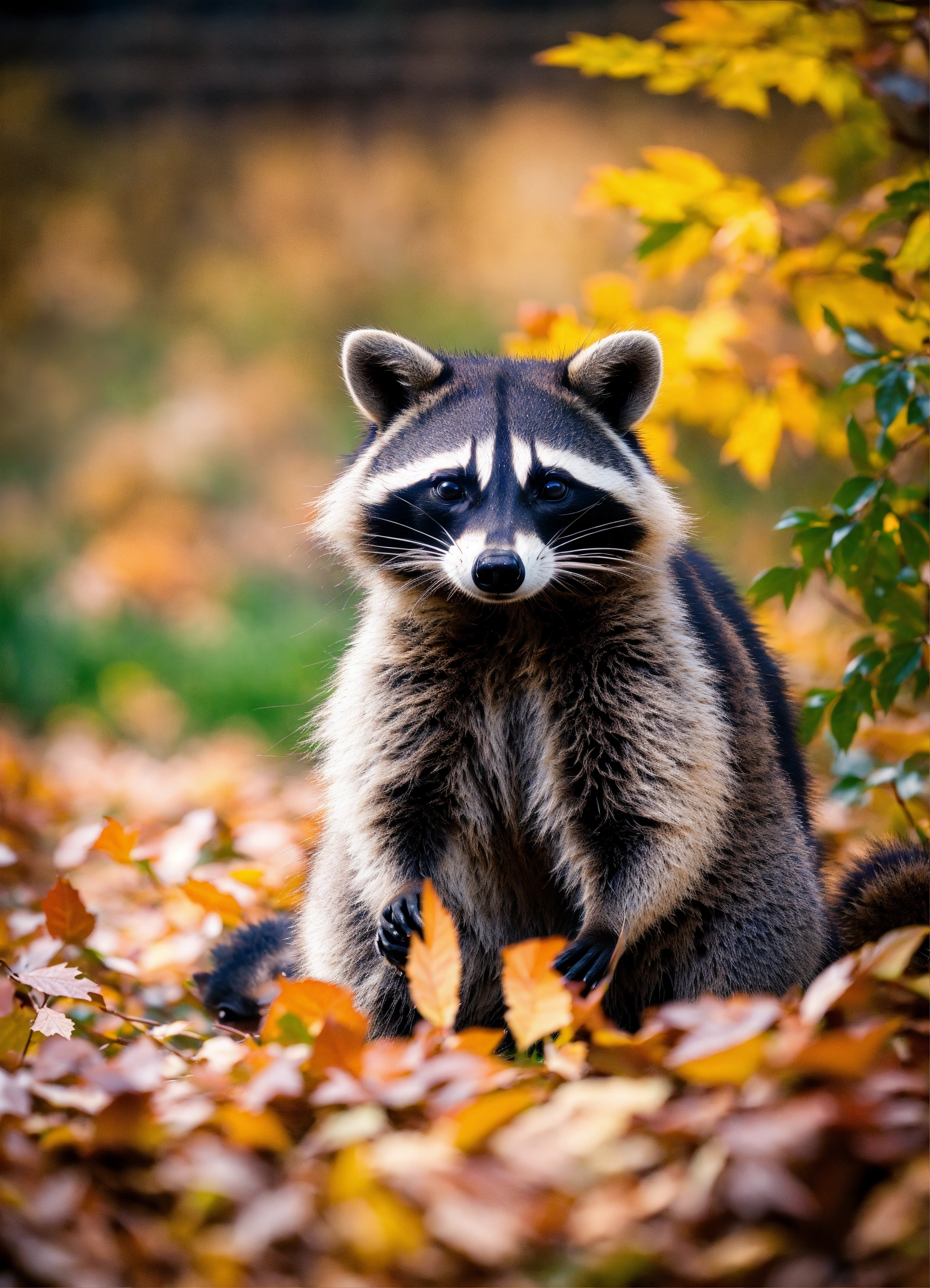 Lexica - A photograph of a raccoon enjoying the fall season