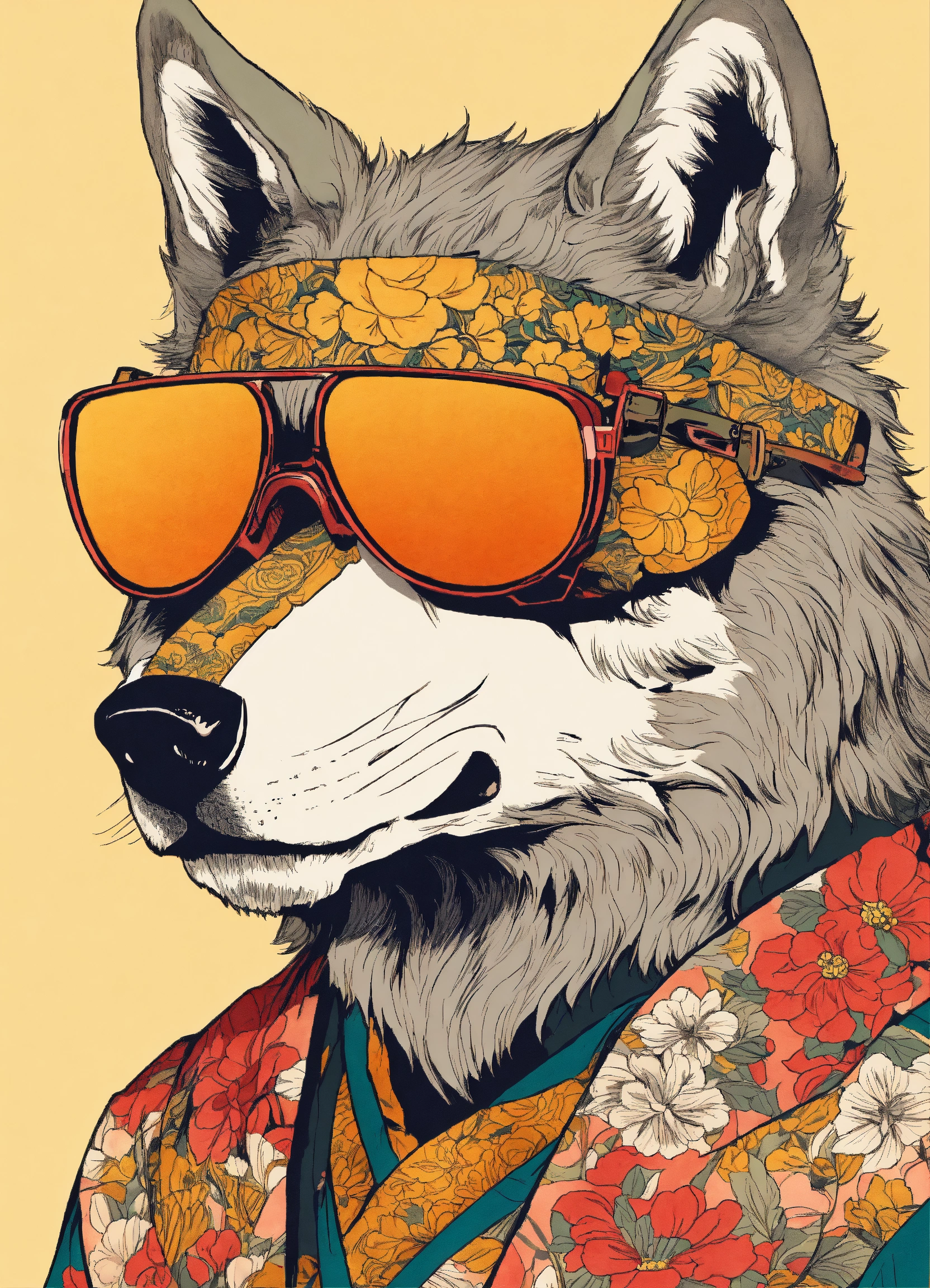 Lexica - There is a wolf with sunglasses on its face, wolf design, wolf ...